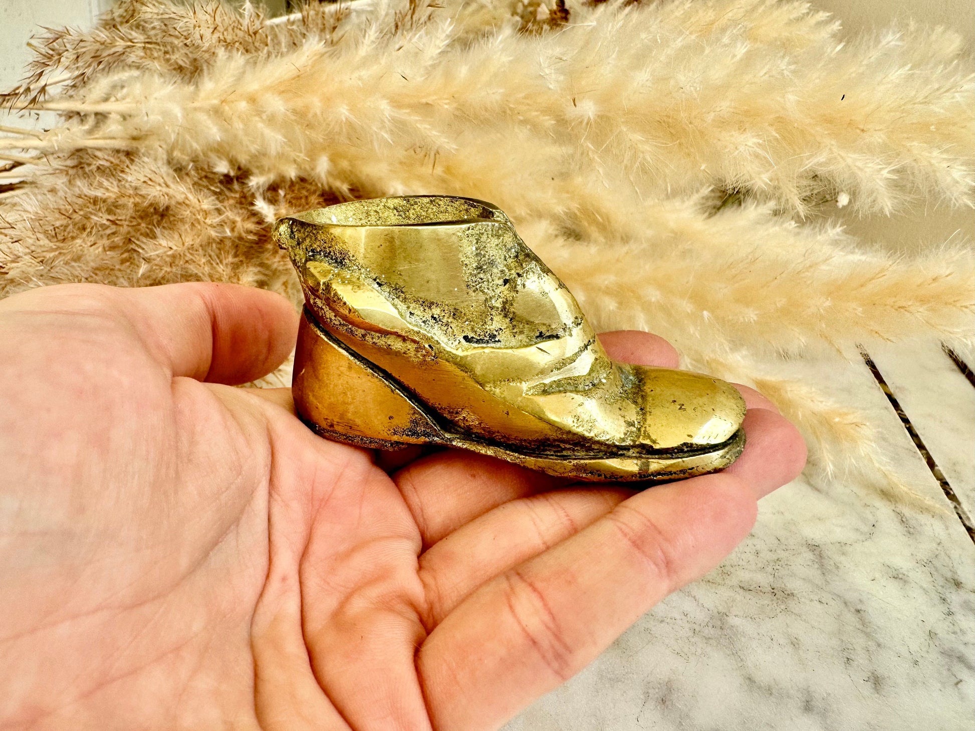 Antique Solid Brass Boot Match jar, Brass Boot Pot, home decor, Brass Decorative Boot, Brass Vase