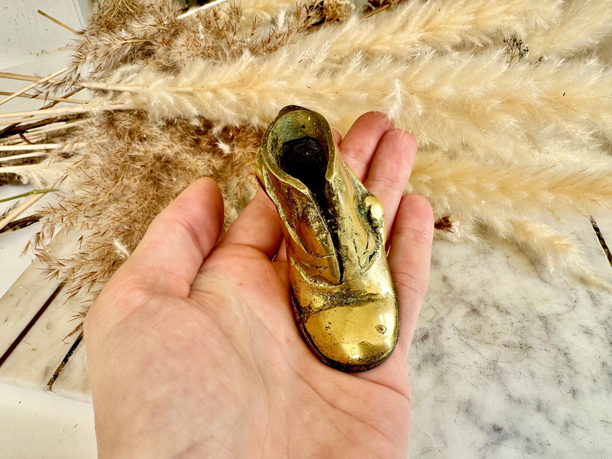 Antique Solid Brass Boot Match jar, Brass Boot Pot, home decor, Brass Decorative Boot, Brass Vase