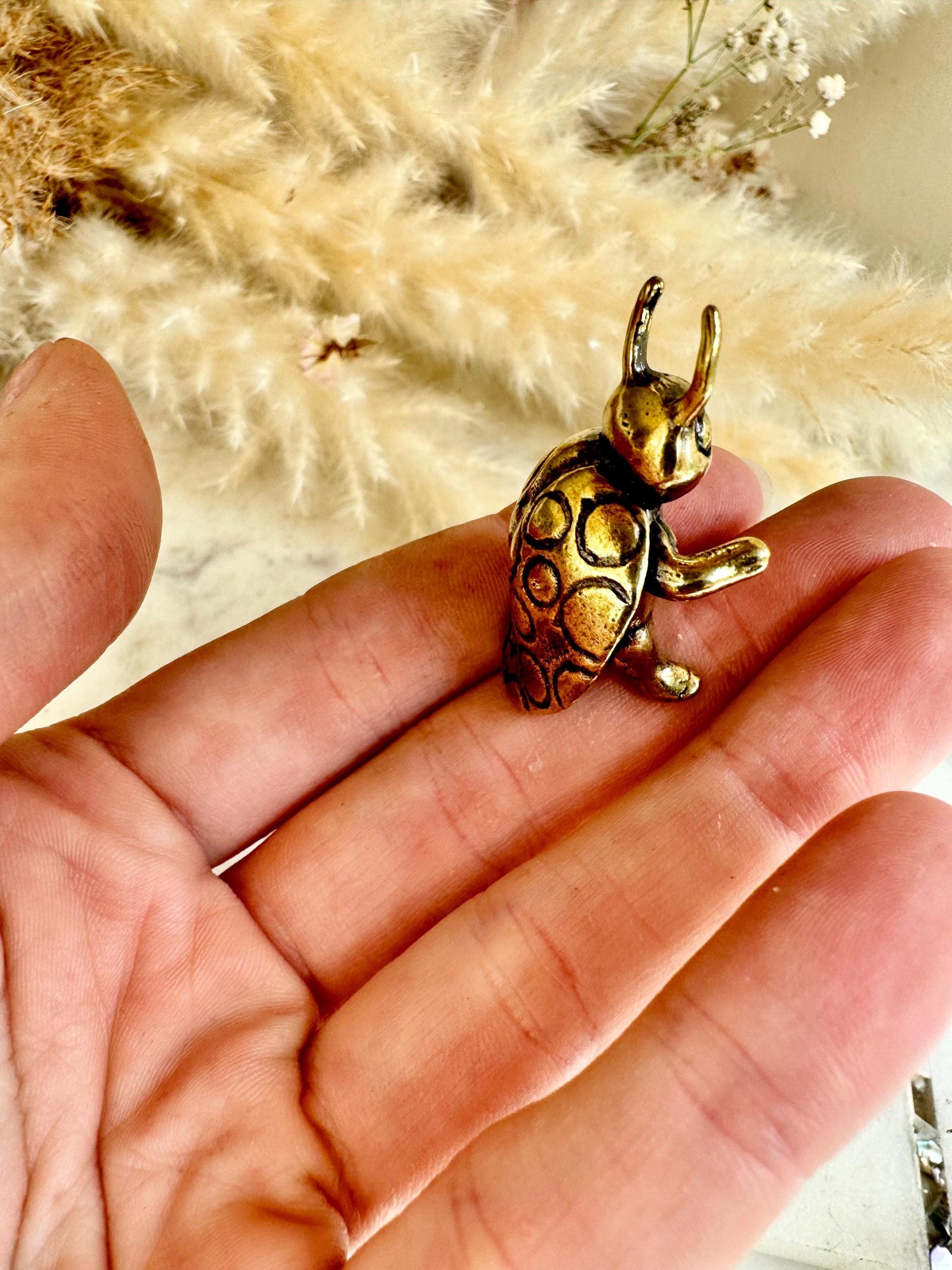 Solid brass Happy Ladybug figurine, little ladybird statuette, fine metal workmanship, insect ornament, good luck trinket