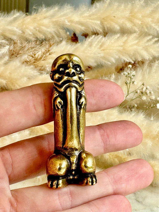 Solid brass Wise Elf Willy Penis Ornament, Hen Stag Adult Toy Gift, Magic creature Novelty Penis Shape Statuette, Willy Shape figure