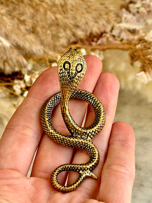 Solid Brass Indian Snake cobra figurine, fine lifelike snake miniature, reptile desktop ornament, creative gift, gift for snake lovers