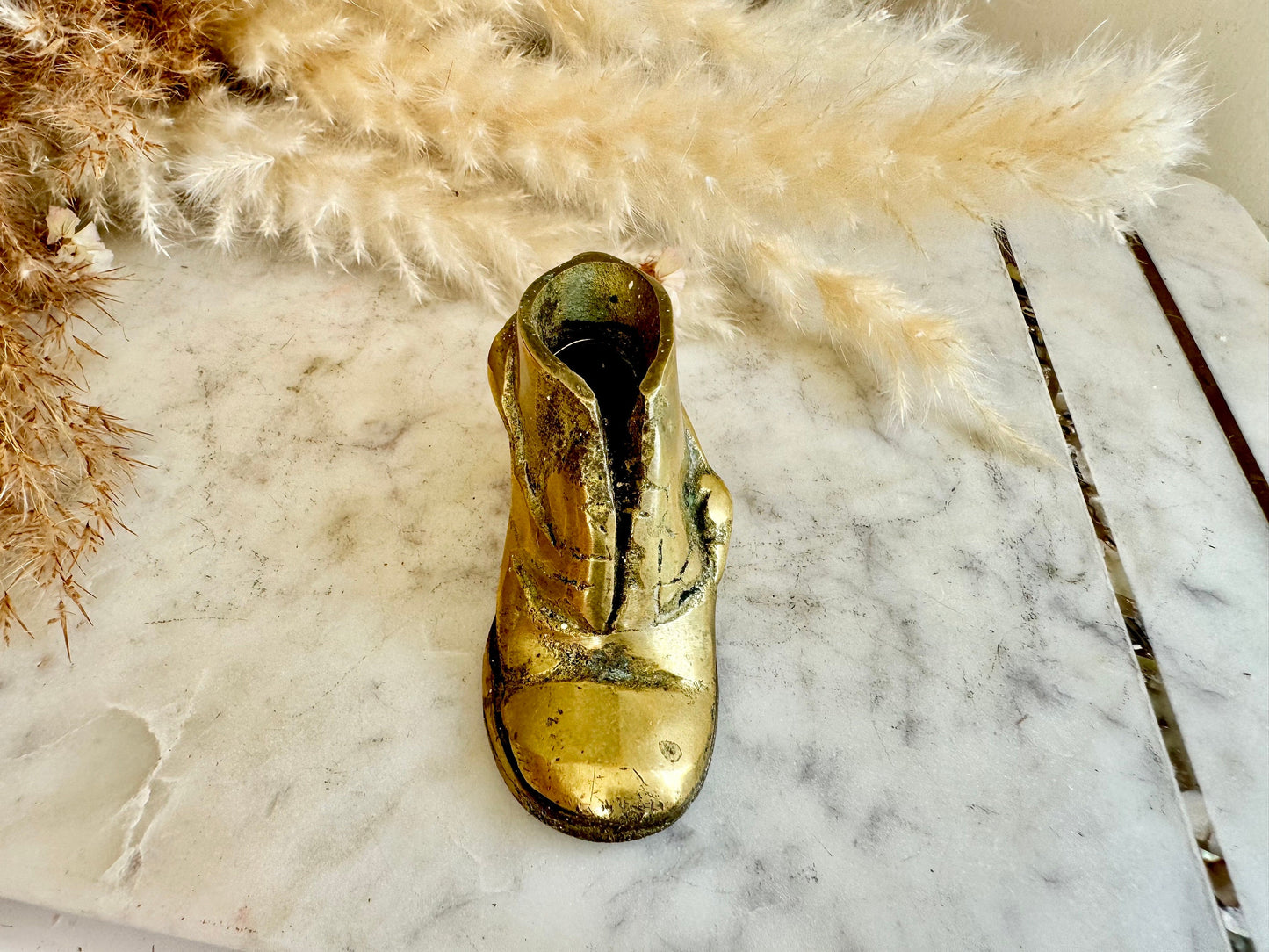 Antique Solid Brass Boot Match jar, Brass Boot Pot, home decor, Brass Decorative Boot, Brass Vase