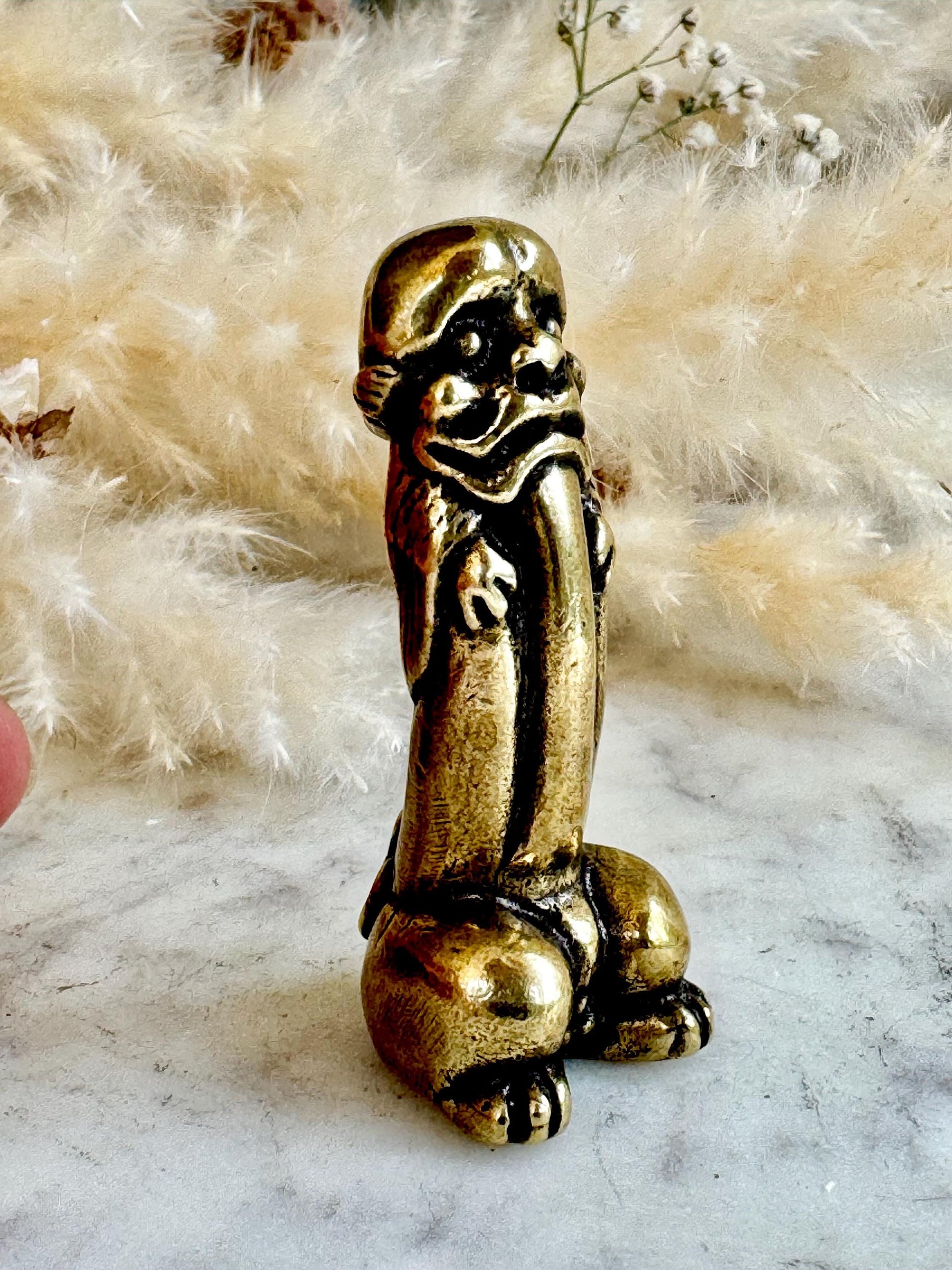 Solid brass Wise Elf Willy Penis Ornament, Hen Stag Adult Toy Gift, Magic creature Novelty Penis Shape Statuette, Willy Shape figure