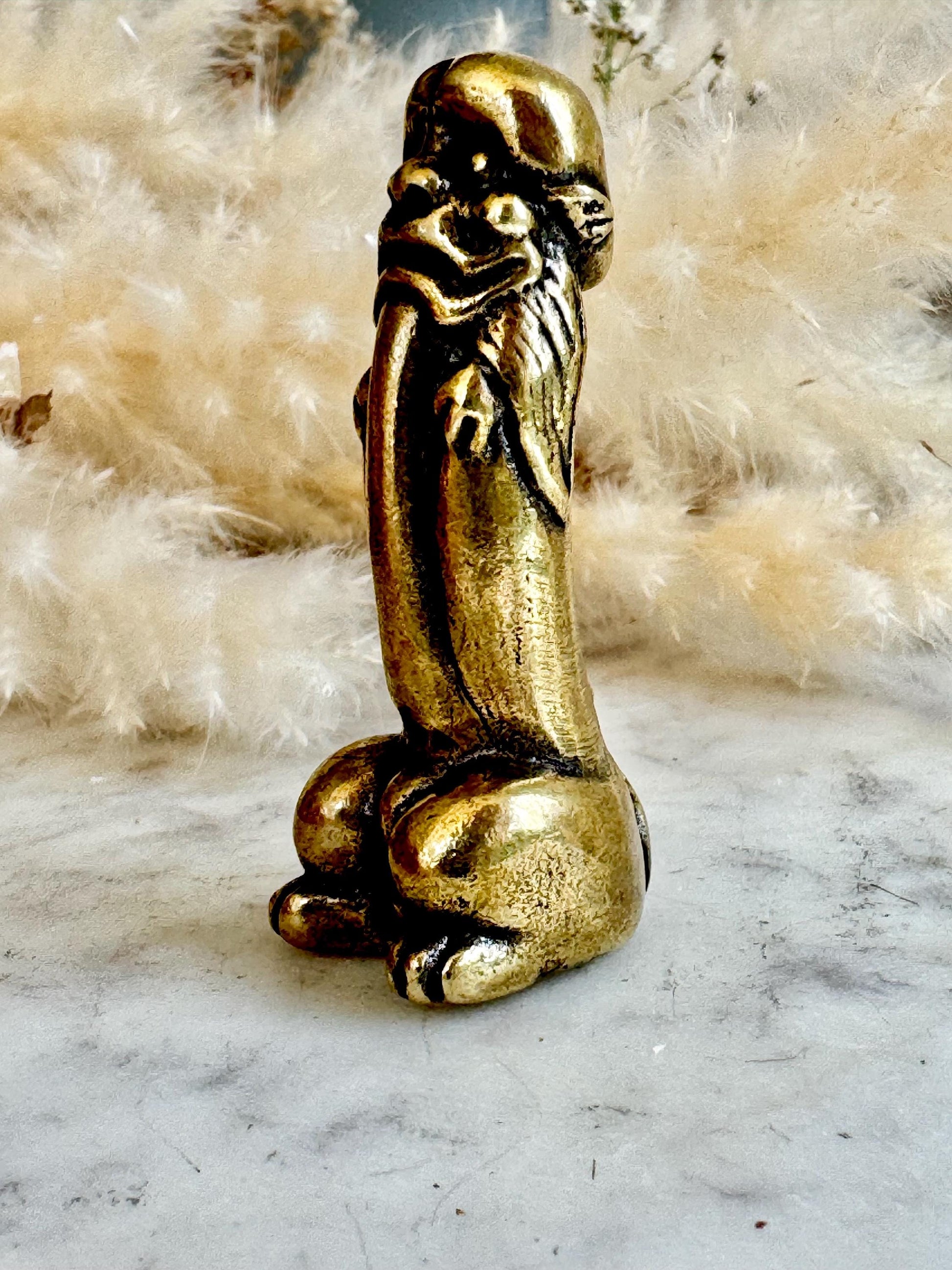 Solid brass Wise Elf Willy Penis Ornament, Hen Stag Adult Toy Gift, Magic creature Novelty Penis Shape Statuette, Willy Shape figure