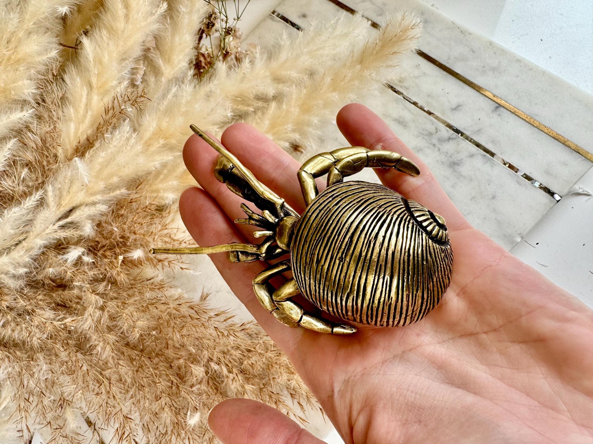 Big Solid Brass Hermit Crab Ornament, seashell figurine, ocean art mollusc miniature, sea-themed decoration, Big crab paperweight