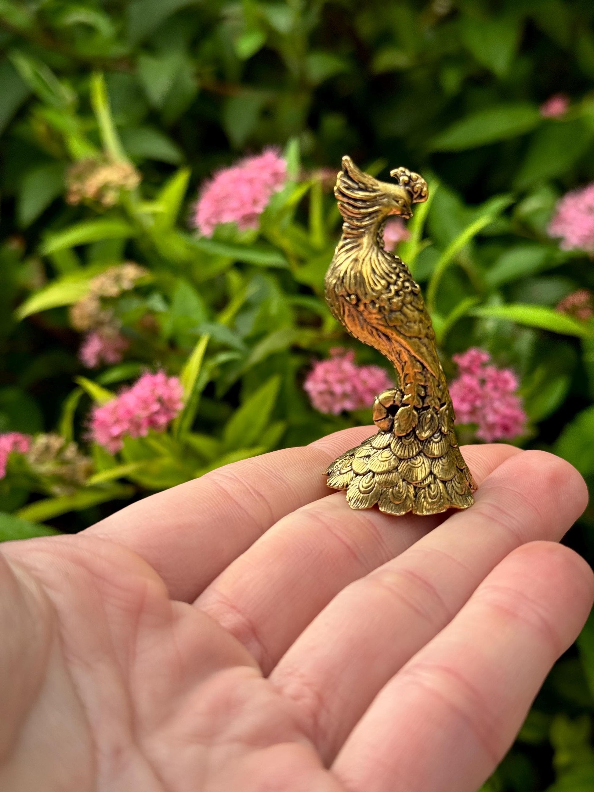 Solid Brass Peacock Figurine, Brass Bohemian Ornament, Tropical bird miniature, Beautiful Metal Paperweight, Eclectic Decor
