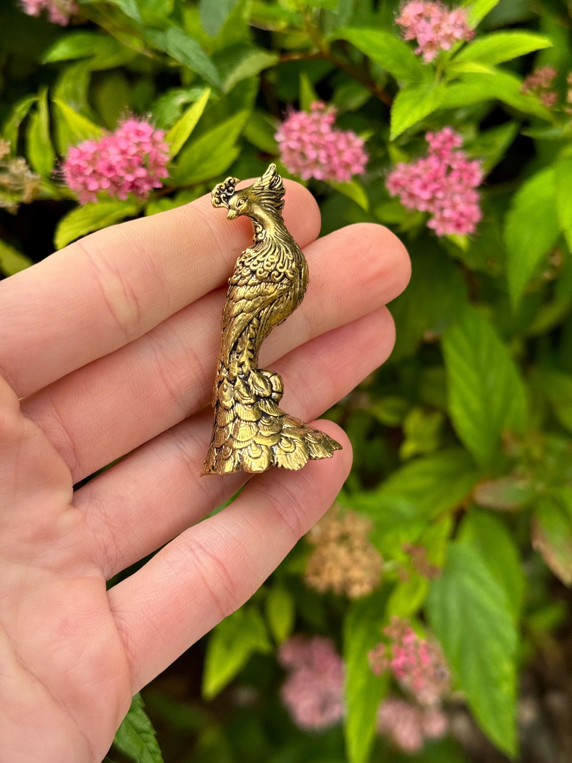 Solid Brass Peacock Figurine, Brass Bohemian Ornament, Tropical bird miniature, Beautiful Metal Paperweight, Eclectic Decor