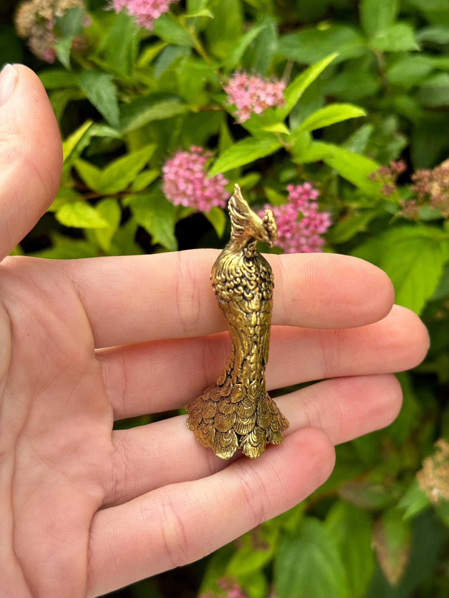 Solid Brass Peacock Figurine, Brass Bohemian Ornament, Tropical bird miniature, Beautiful Metal Paperweight, Eclectic Decor