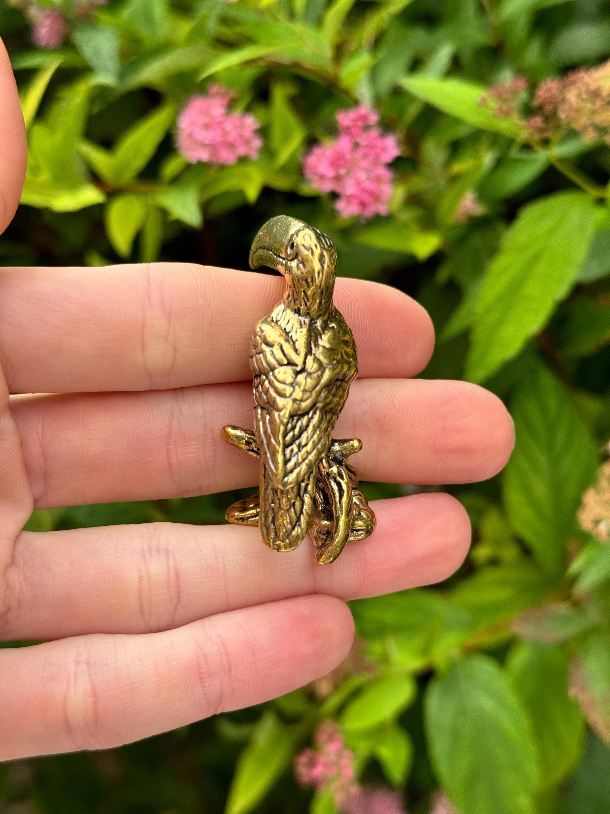 Solid Brass Peacock Figurine, Brass Bohemian Ornament, Tropical bird miniature, Beautiful Metal Paperweight, Eclectic Decor