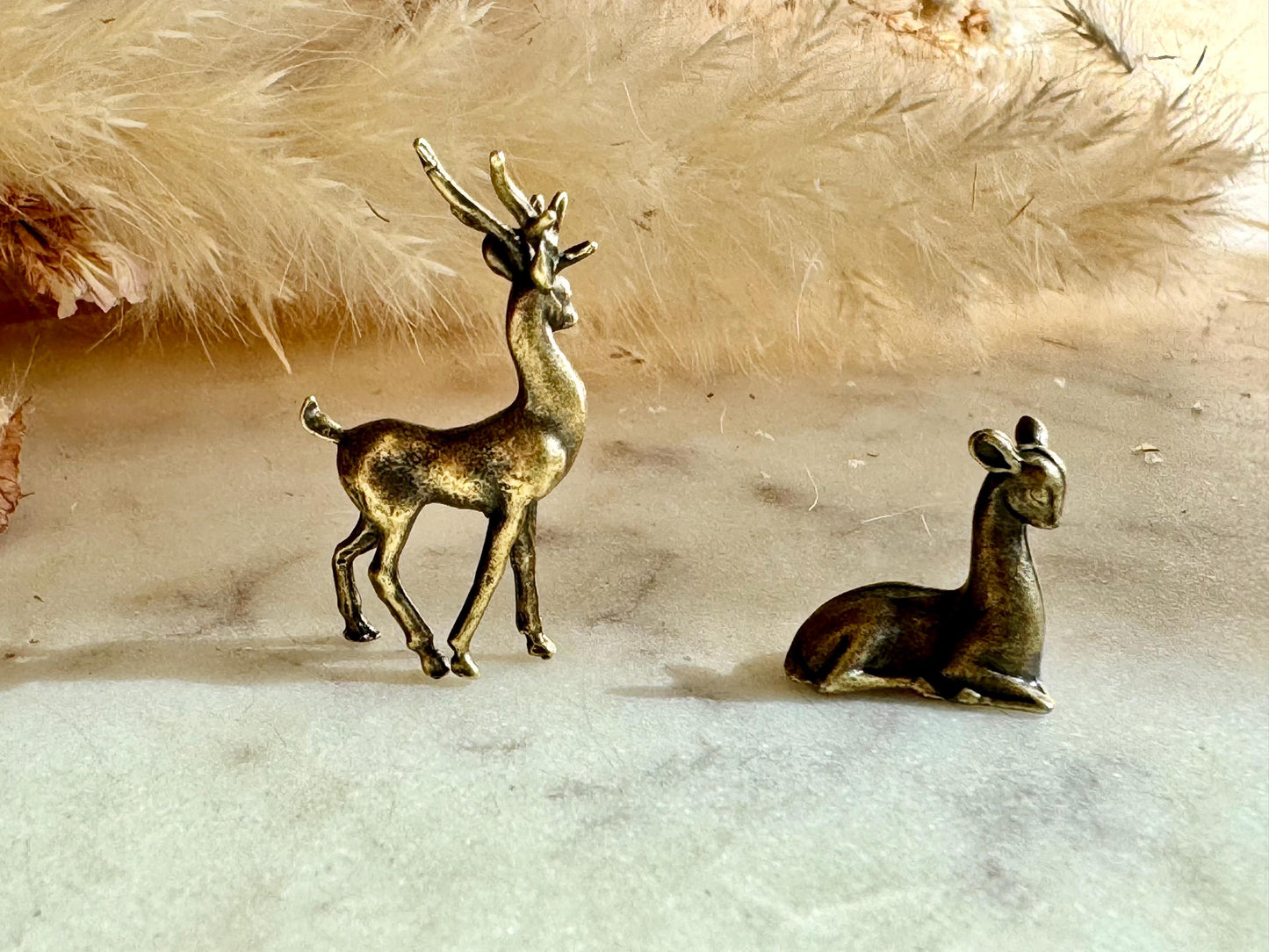 Tiny Beautiful Solid Brass Deer Desk Ornaments, Little deer statuettes - traditional Style Animal Figurines, Christmas Desk Decoration