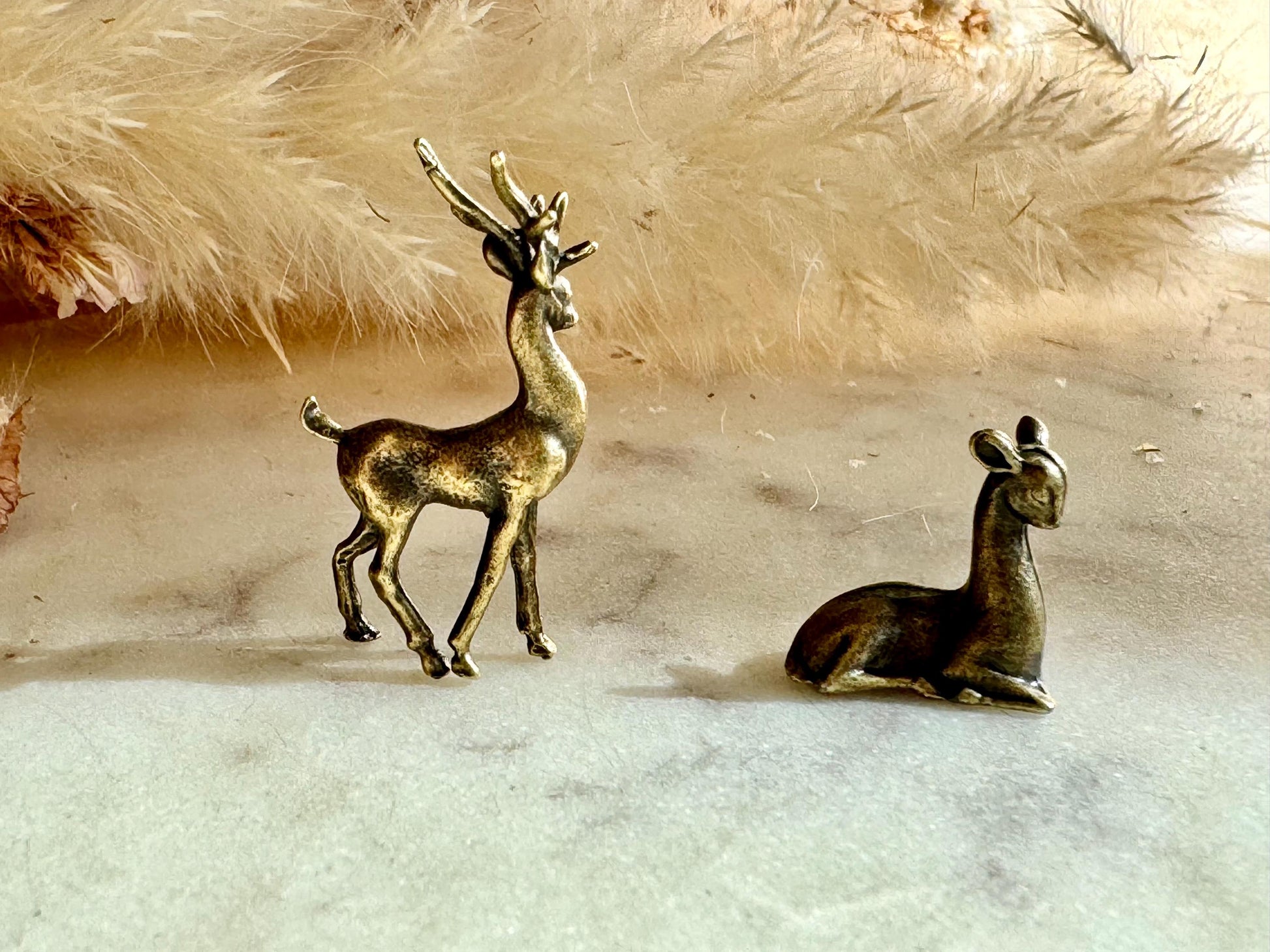 Tiny Beautiful Solid Brass Deer Desk Ornaments, Little deer statuettes - traditional Style Animal Figurines, Christmas Desk Decoration