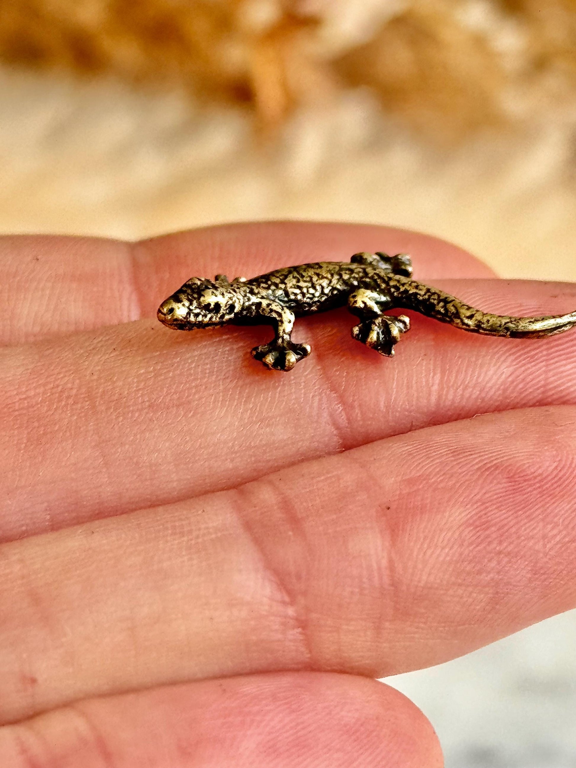 Tiny Solid Brass fine Lizard figurine , lizard lover gifts, reptile lover gifts, gecko trinket, newt statuette