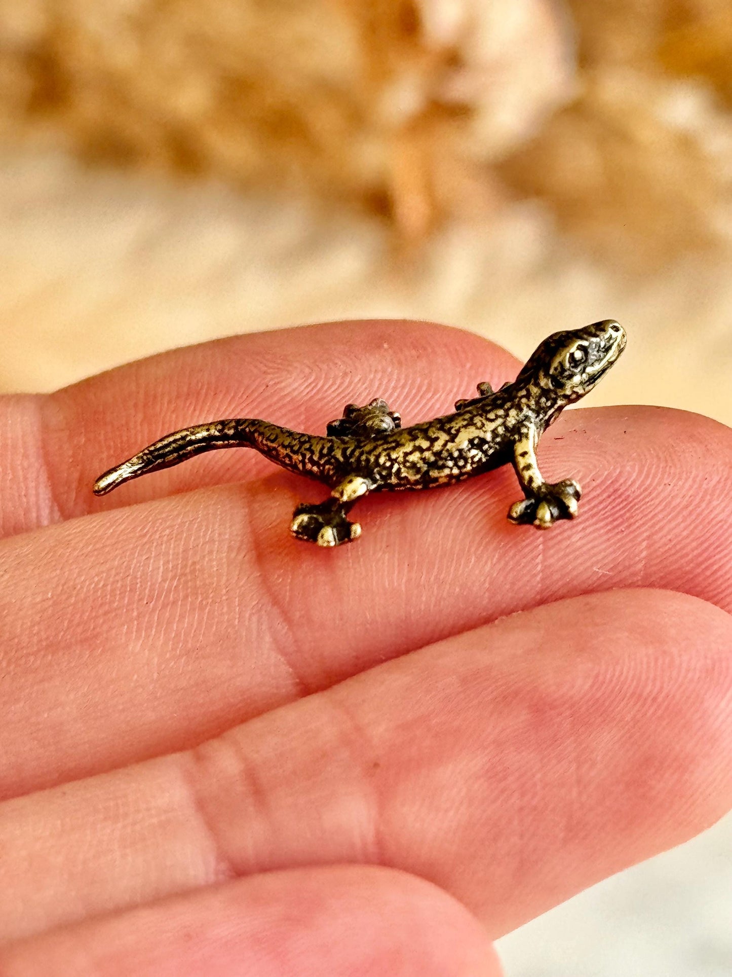 Tiny Solid Brass fine Lizard figurine , lizard lover gifts, reptile lover gifts, gecko trinket, newt statuette