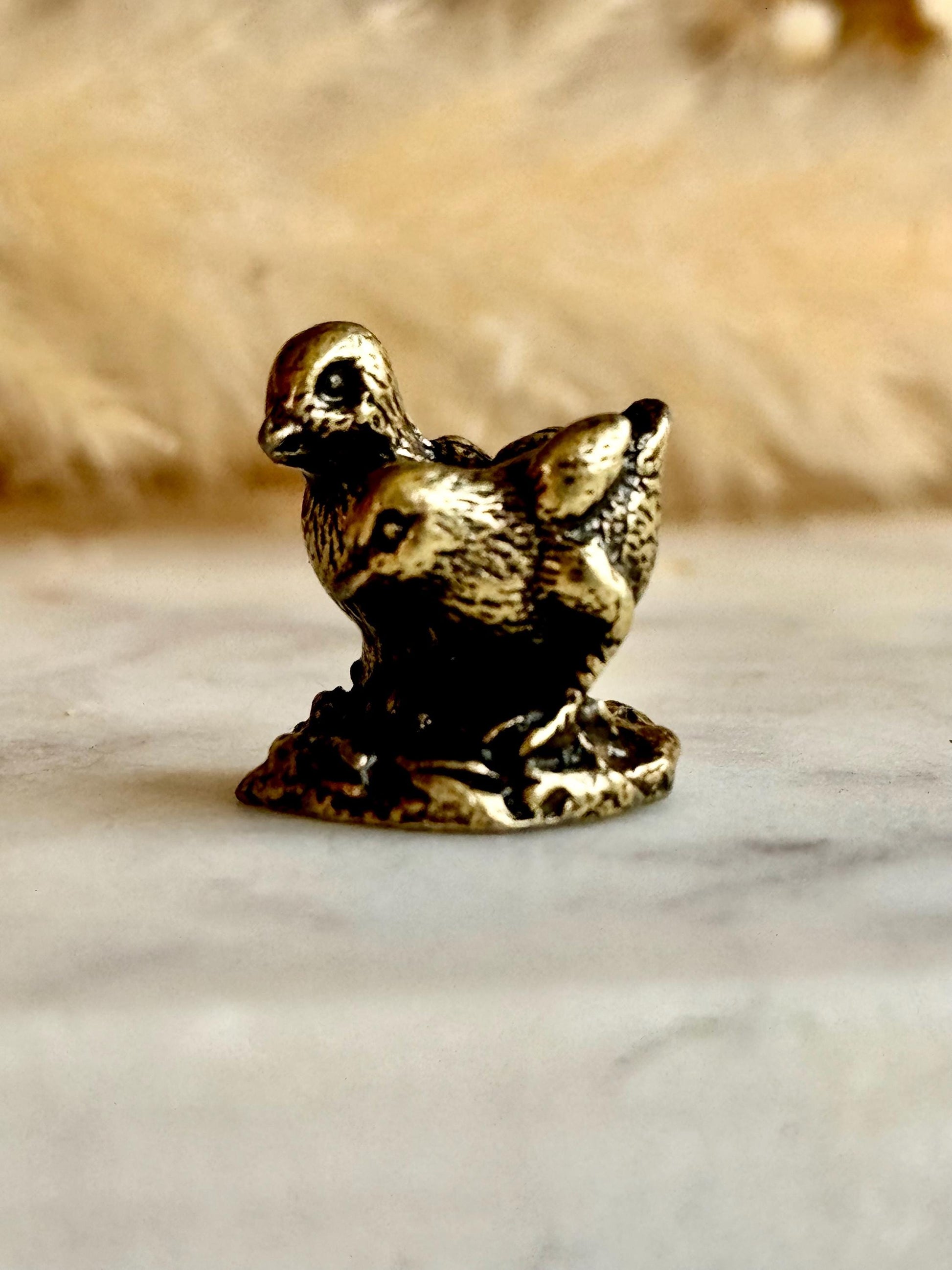 Two little chicks solid brass figurine, brass chicks figurine chicken decor farmhouse rustic modern cottagecore miniatures animals