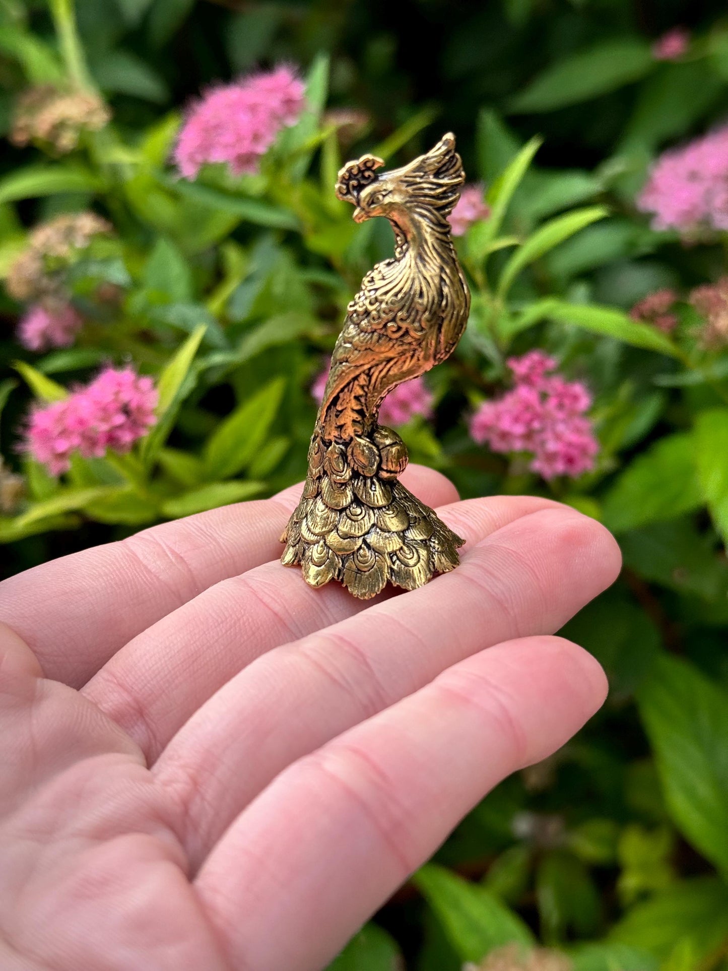 Solid Brass Peacock Figurine, Brass Bohemian Ornament, Tropical bird miniature, Beautiful Metal Paperweight, Eclectic Decor