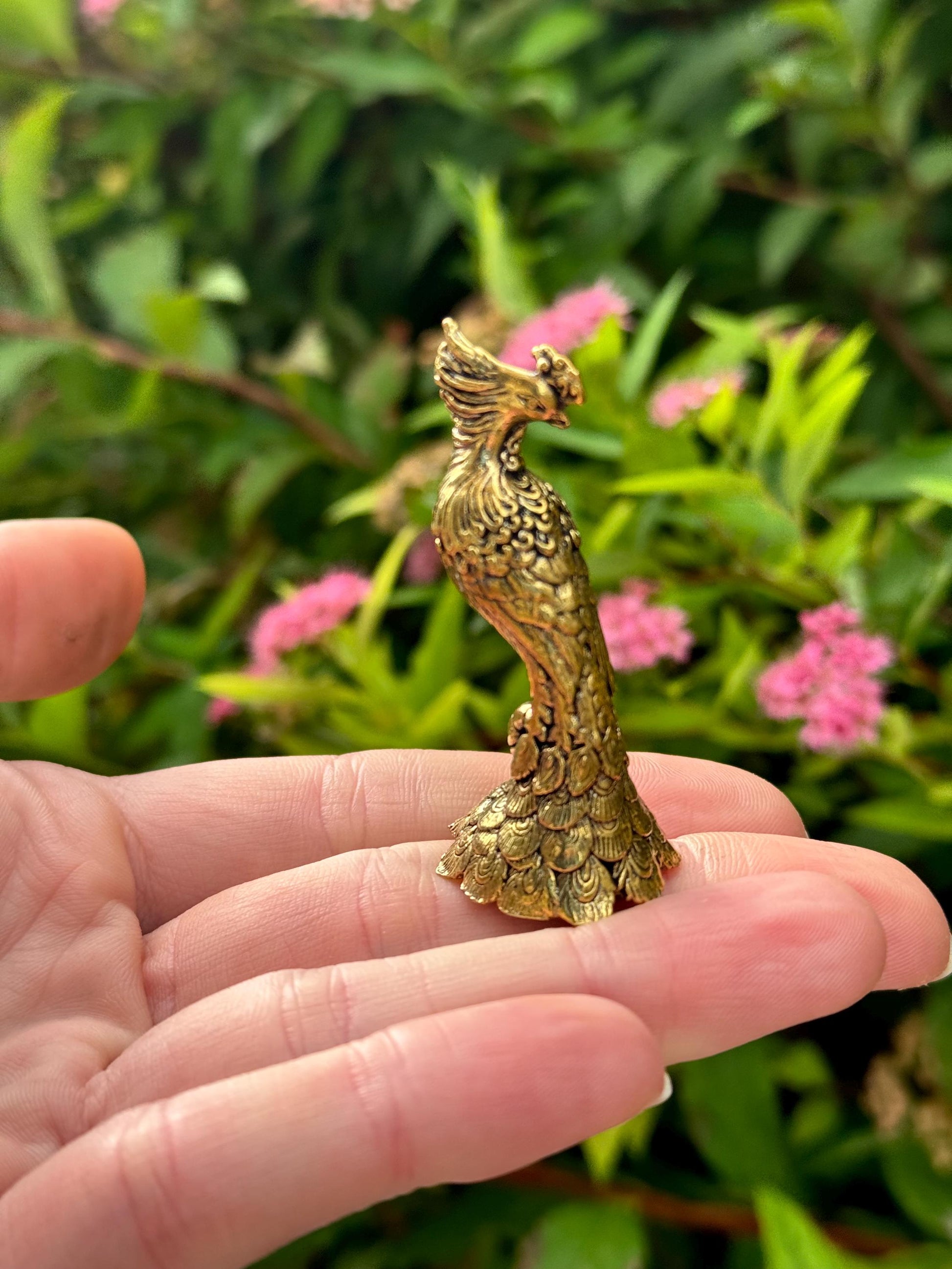 Solid Brass Peacock Figurine, Brass Bohemian Ornament, Tropical bird miniature, Beautiful Metal Paperweight, Eclectic Decor