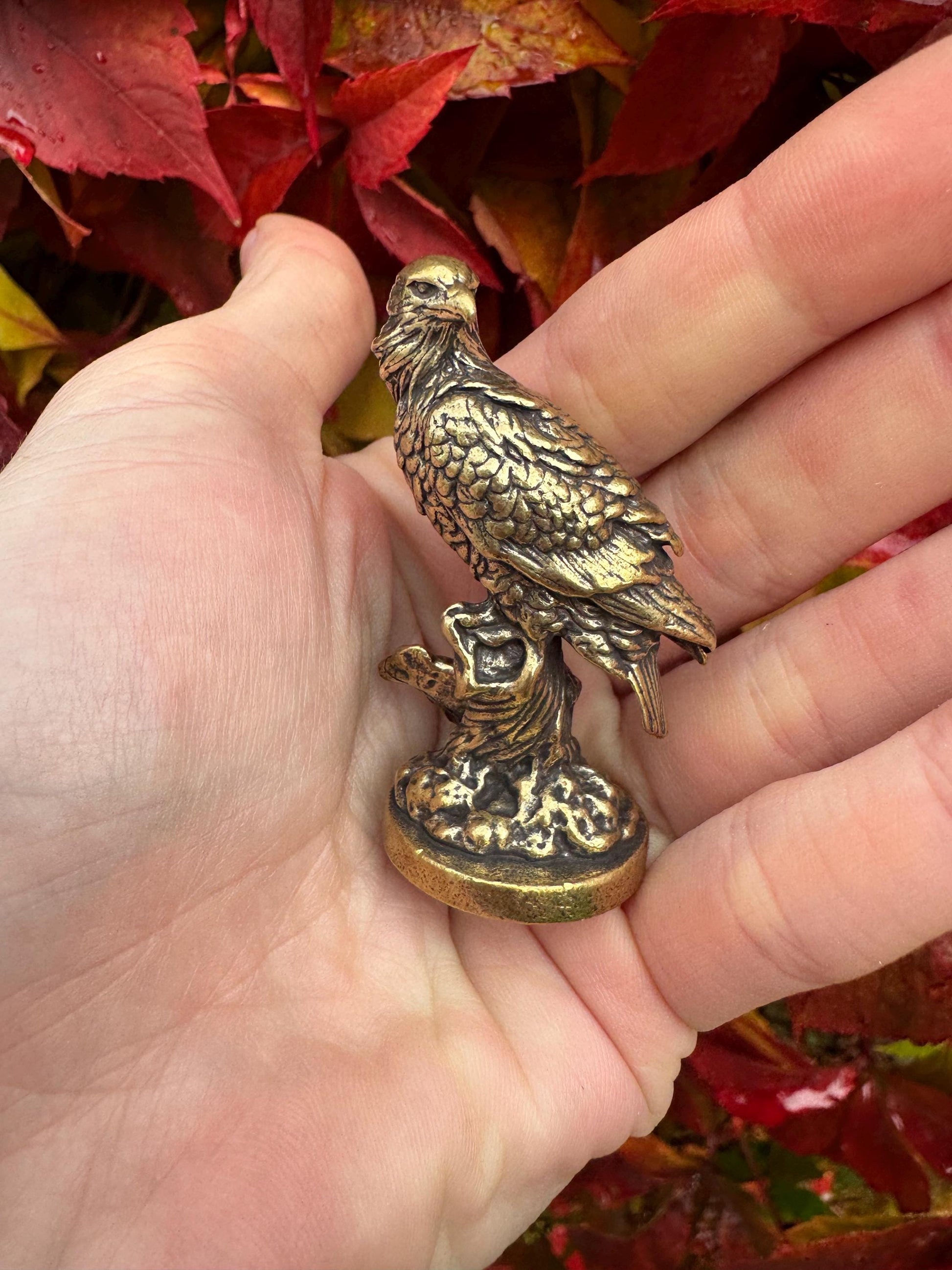 Solid Brass Proud Eagle statuette, fine lifelike solid brass Eagle figurine, golden eagle decor, USA patriot gift, brass eagle figurine