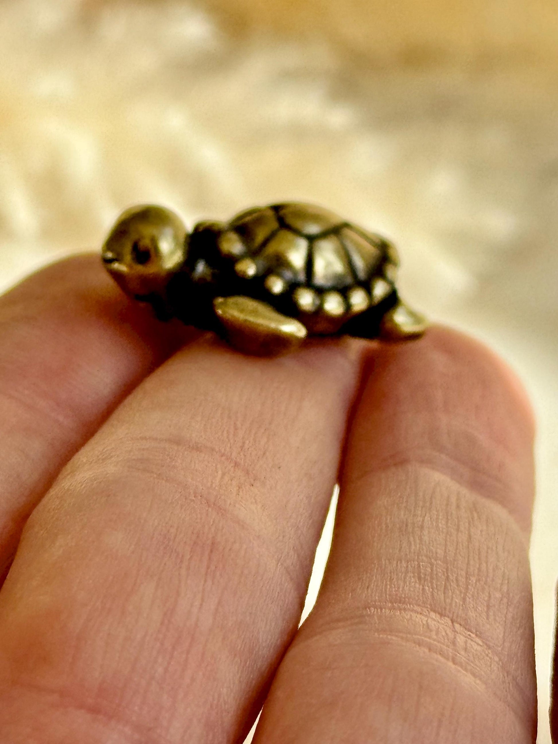 Tiny Love Turtle figurine, Fine solid brass ornament, Turtle with a heart ornament, adorable sea creature gift, tortoise metal ornament