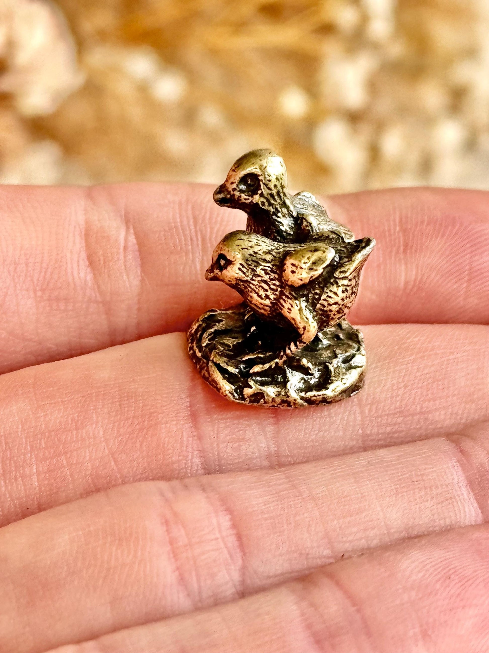 Two little chicks solid brass figurine, brass chicks figurine chicken decor farmhouse rustic modern cottagecore miniatures animals