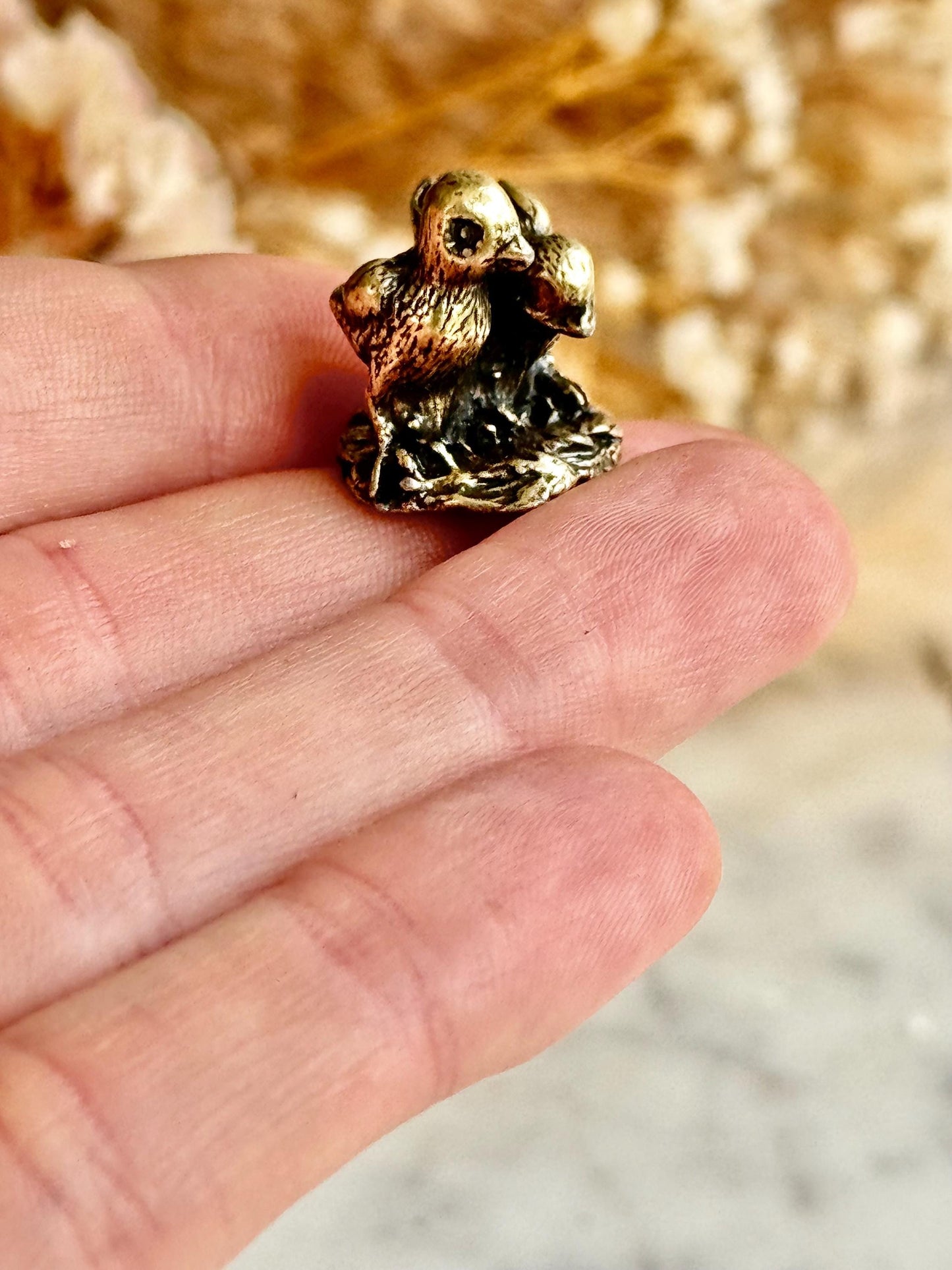 Two little chicks solid brass figurine, brass chicks figurine chicken decor farmhouse rustic modern cottagecore miniatures animals