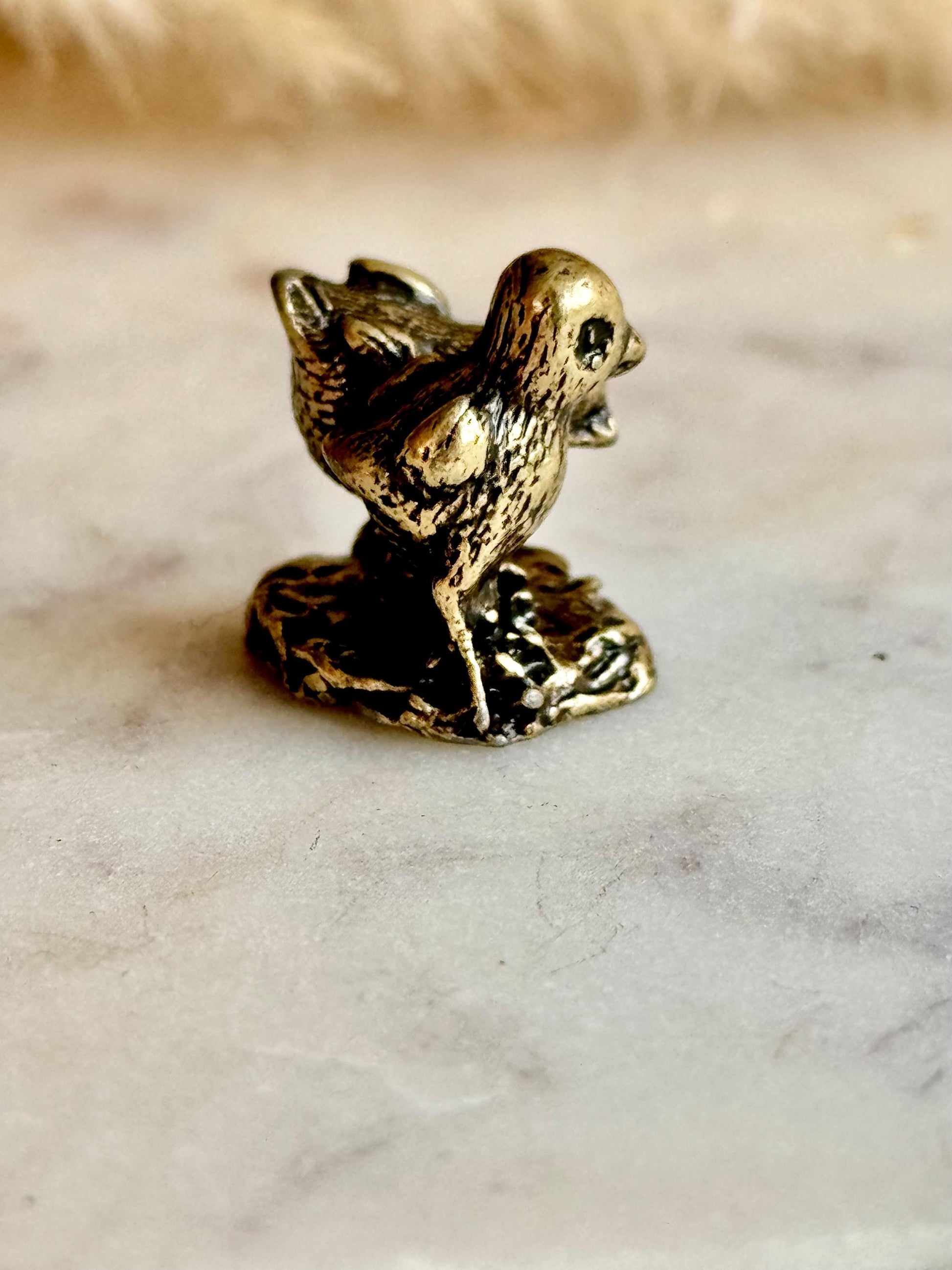 Two little chicks solid brass figurine, brass chicks figurine chicken decor farmhouse rustic modern cottagecore miniatures animals