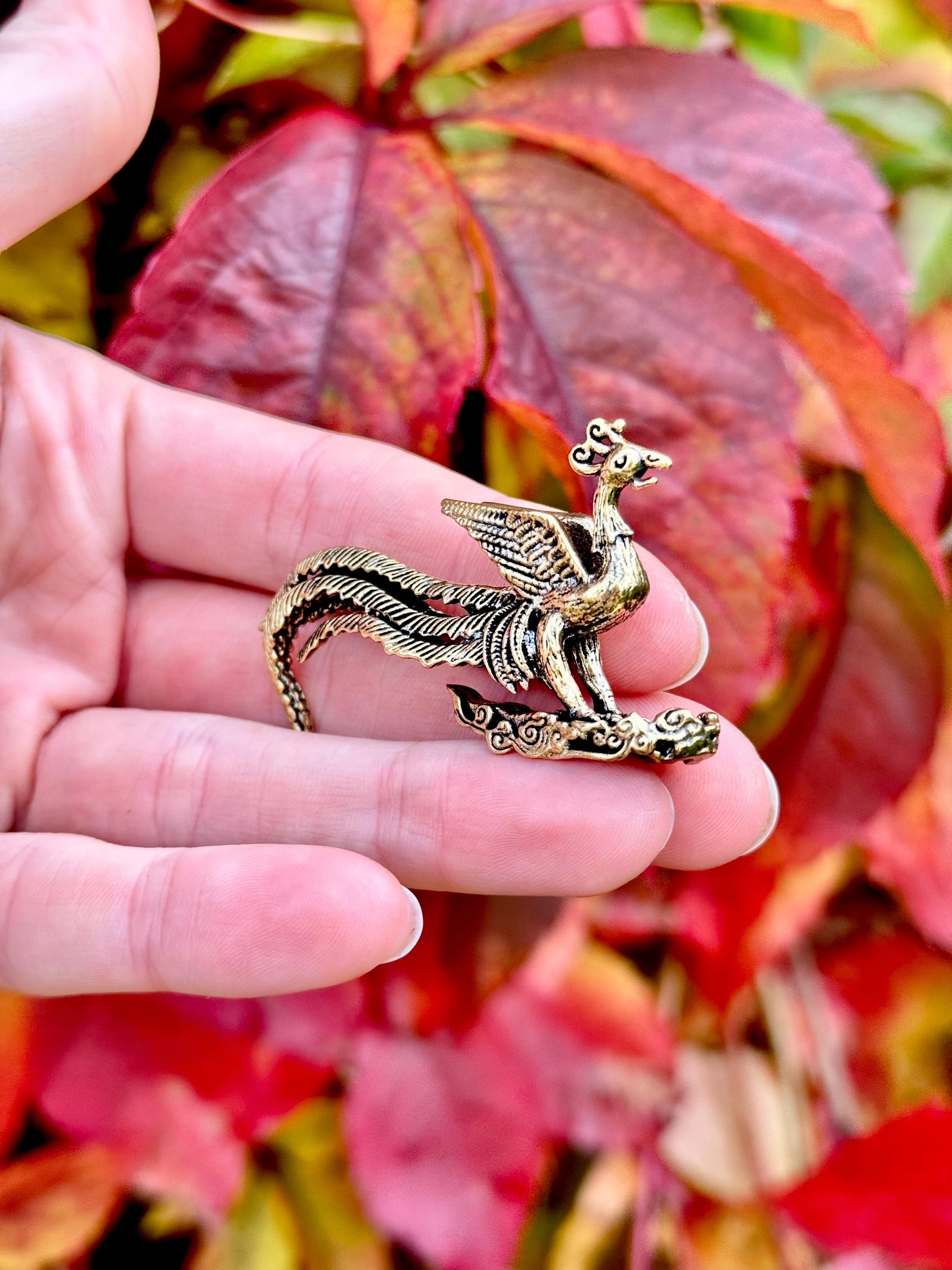 Solid Brass Nobel Phoenix Figurine, Bird of paradise Brass Ornament, creative Fire bird Figure