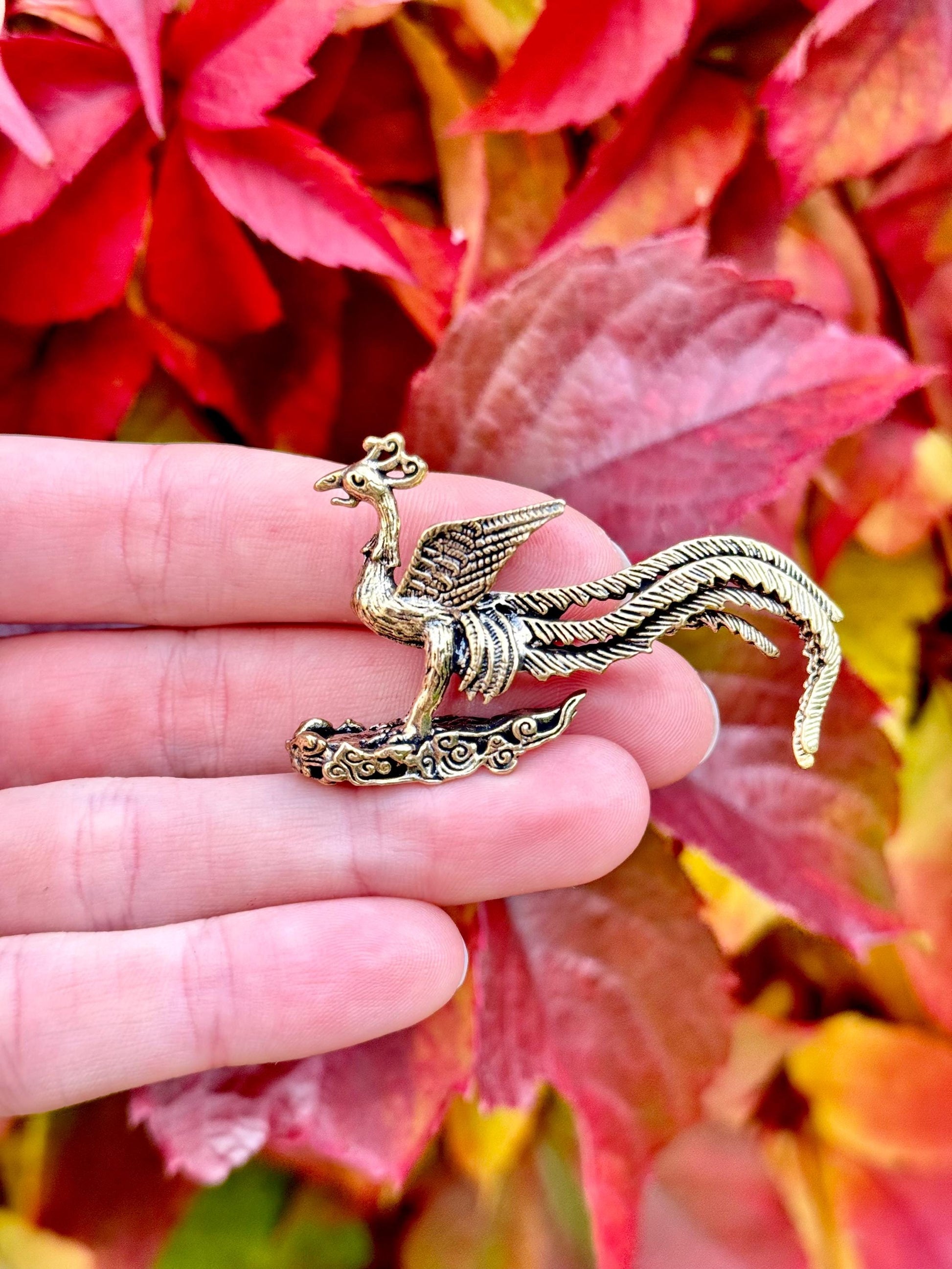 Solid Brass Nobel Phoenix Figurine, Bird of paradise Brass Ornament, creative Fire bird Figure