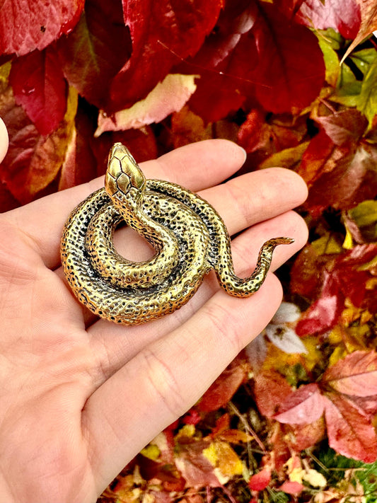 Solid Brass Snake figurine, fine lifelike snake miniature, reptile desktop ornament, creative gift, gift for snake lovers