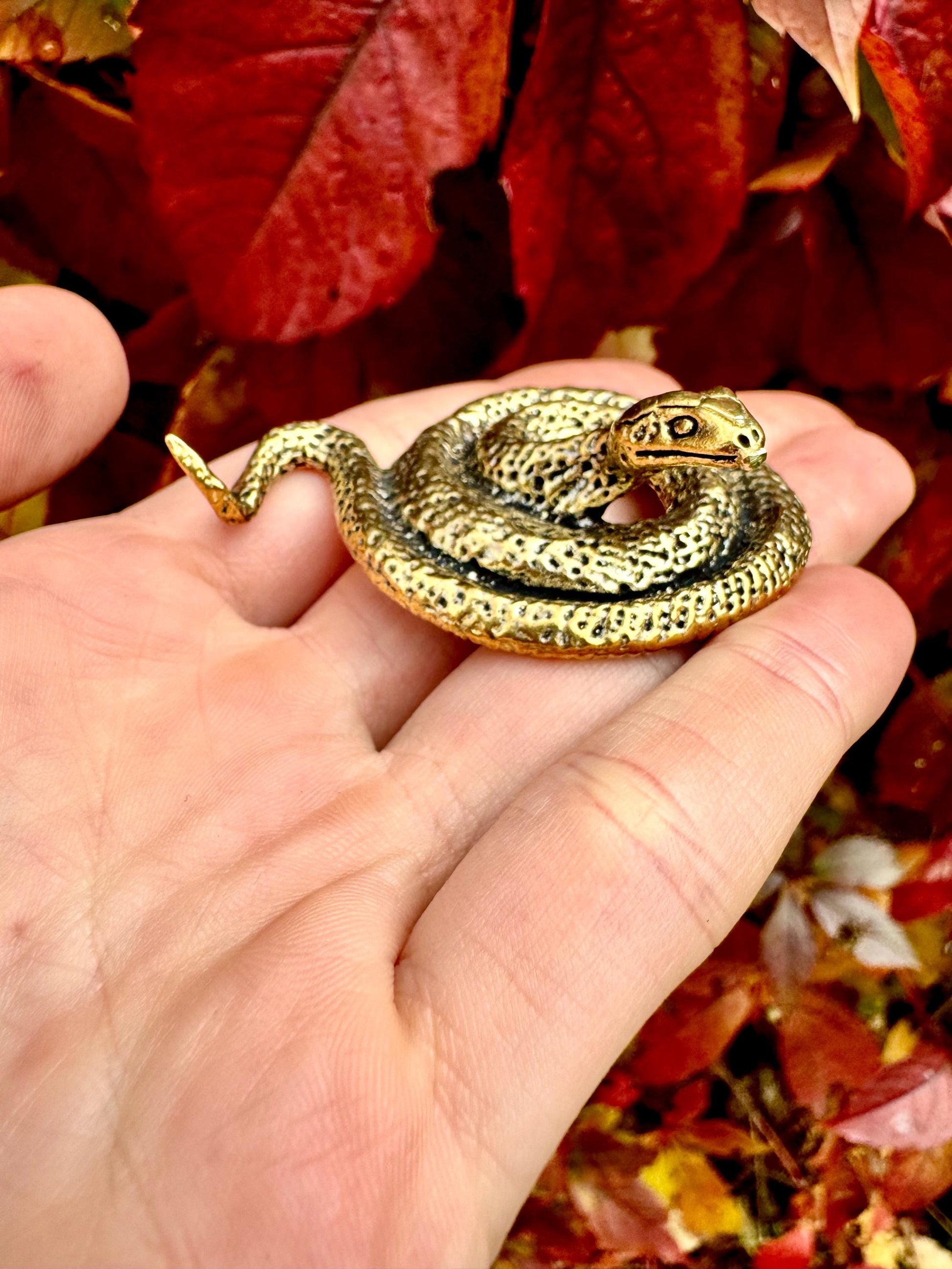 Solid Brass Snake figurine, fine lifelike snake miniature, reptile desktop ornament, creative gift, gift for snake lovers