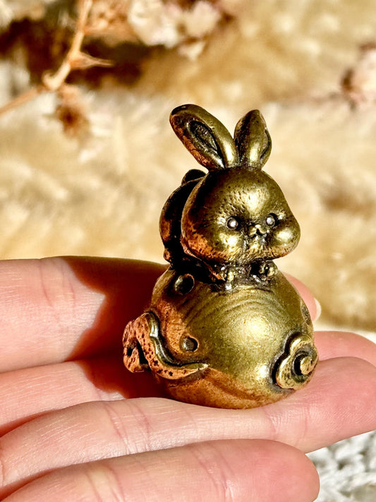 Adorable Dreamy Bunny On A Full Moon Unique Decor, Moonlight Hare Figurine, Solid Brass Ornament