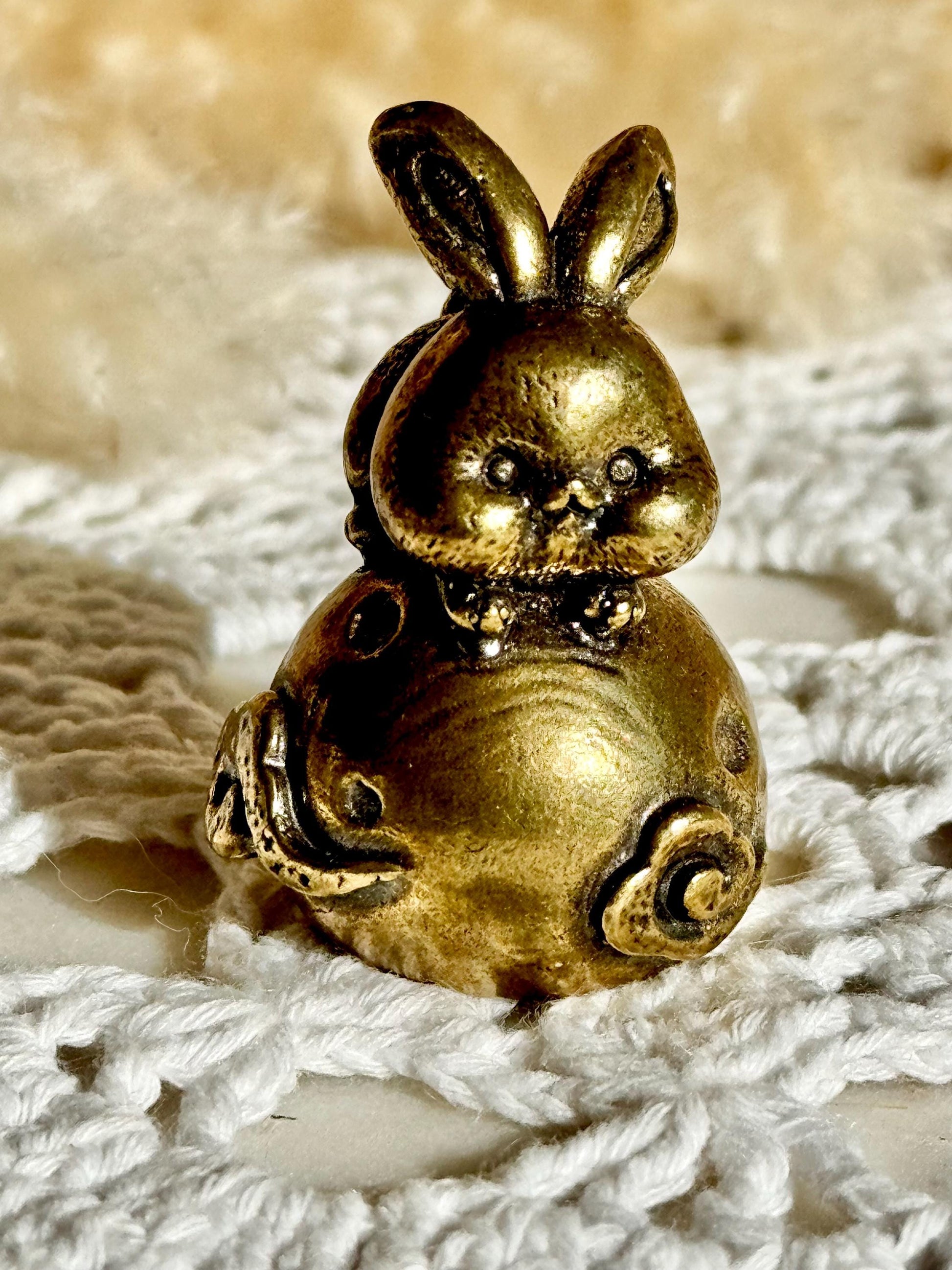 Adorable Dreamy Bunny On A Full Moon Unique Decor, Moonlight Hare Figurine, Solid Brass Ornament