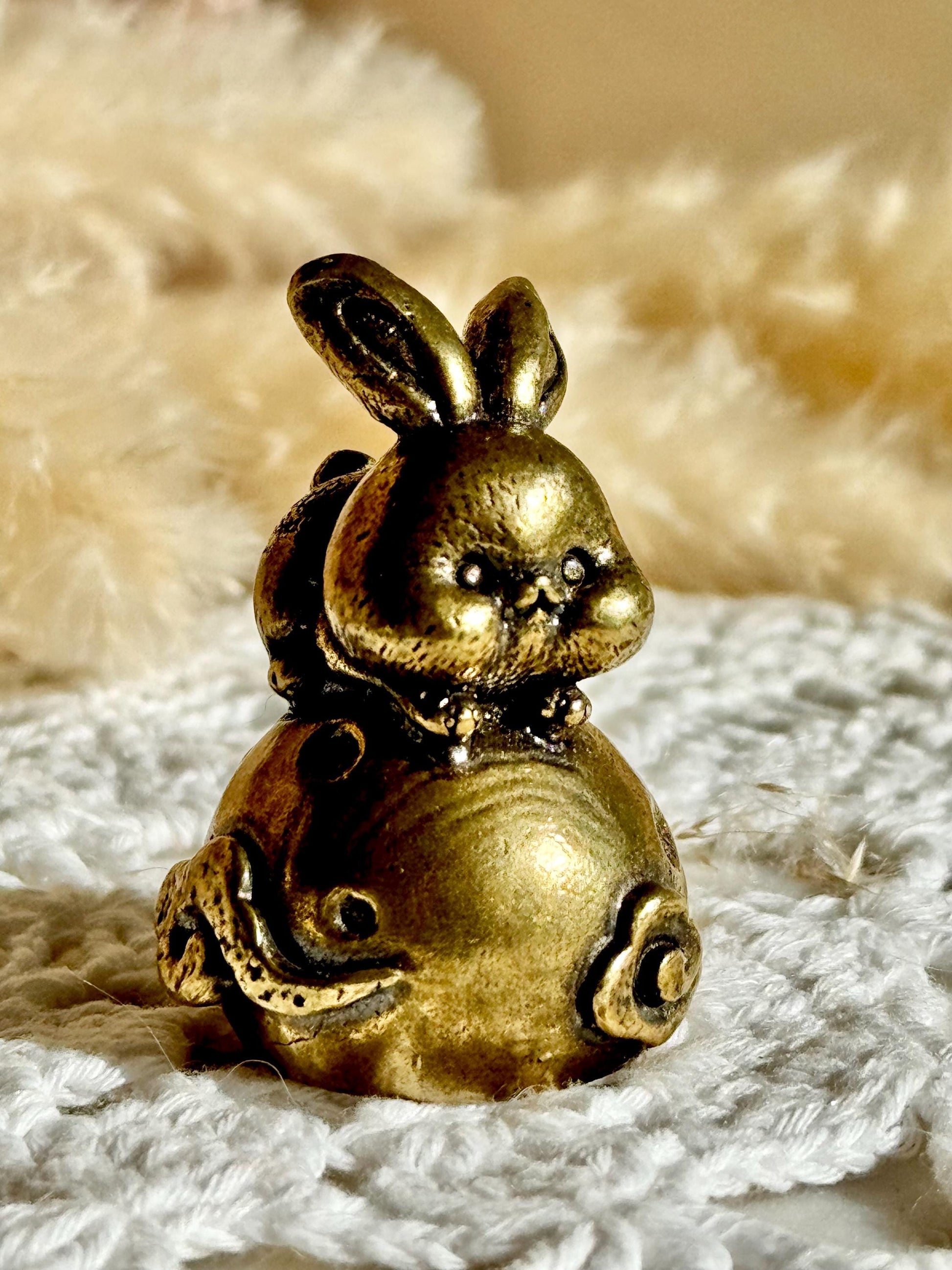 Adorable Dreamy Bunny On A Full Moon Unique Decor, Moonlight Hare Figurine, Solid Brass Ornament