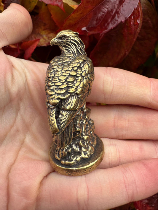 Solid Brass Proud Eagle statuette, fine lifelike solid brass Eagle figurine, golden eagle decor, USA patriot gift, brass eagle figurine