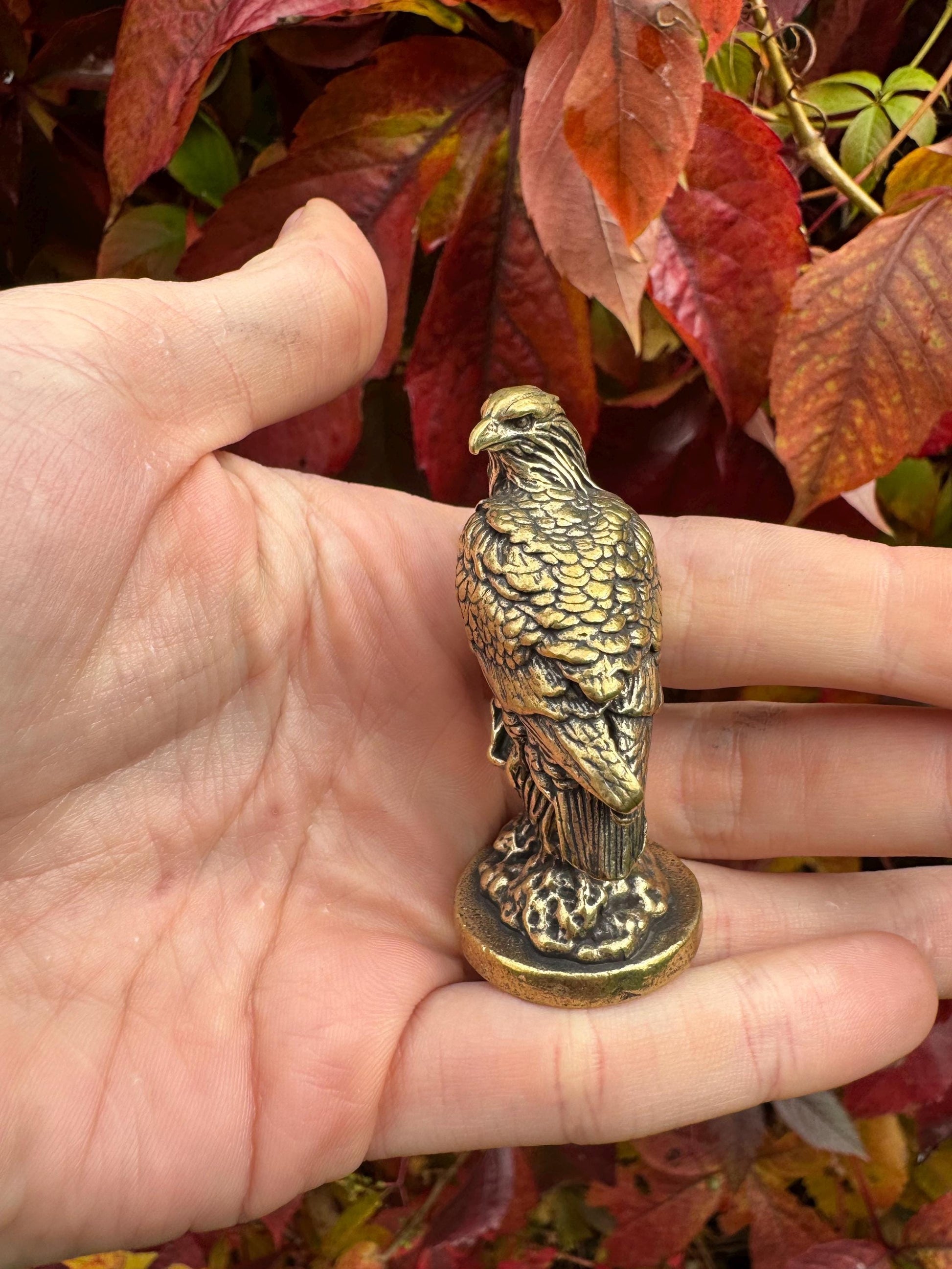Solid Brass Proud Eagle statuette, fine lifelike solid brass Eagle figurine, golden eagle decor, USA patriot gift, brass eagle figurine