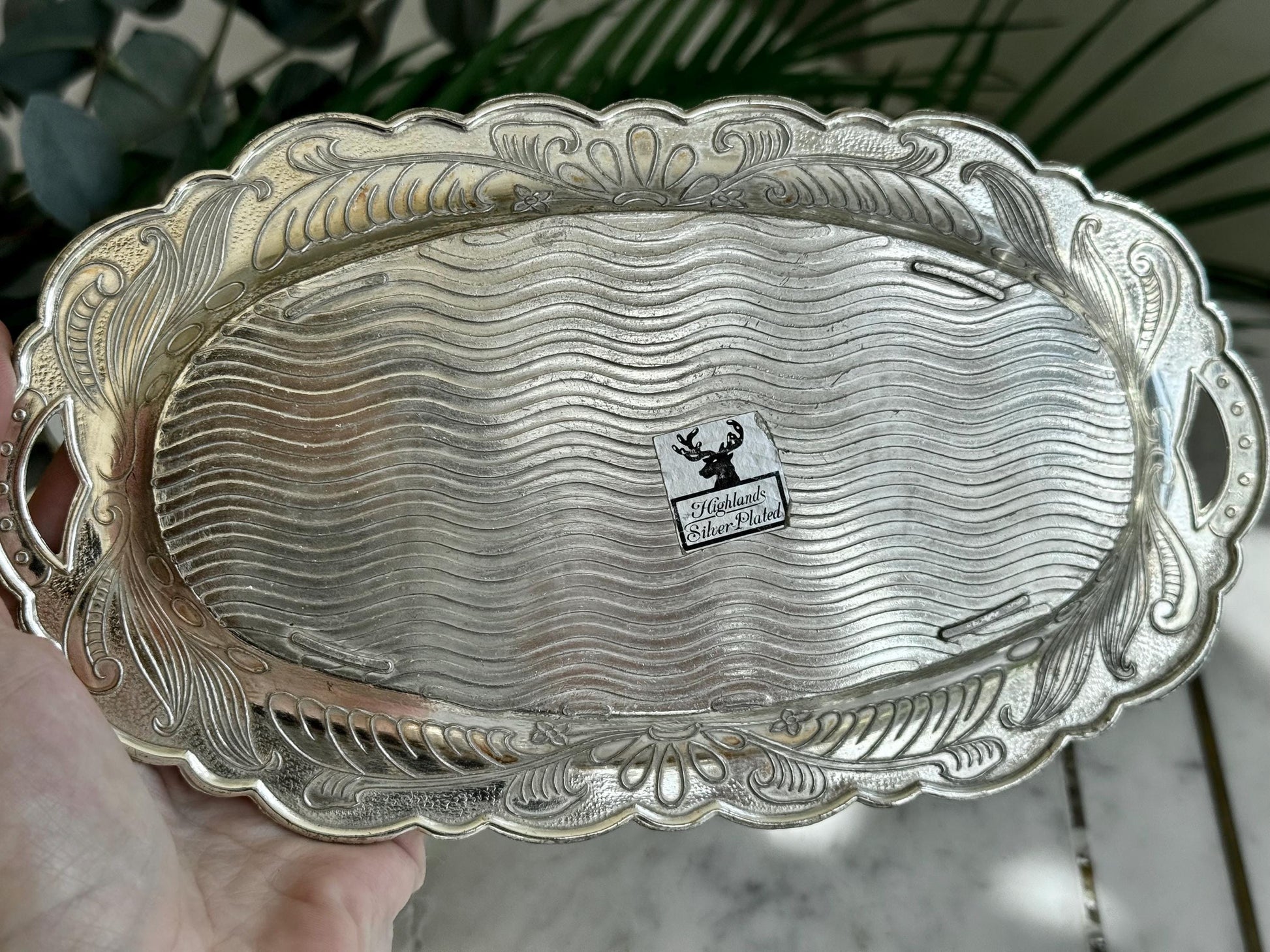 Vintage Silver Embossed Cream and Sugar Set with White Enamel Interior on Matching Tray – Elegant Silver Kitchen Decor for Serving