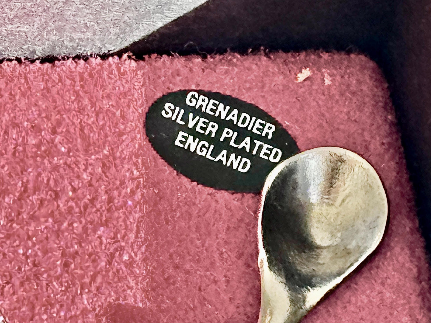 Vintage Grenadier Silversmiths 4 Piece Set plated salt and pepper shakers on a matching tray in original box, made in England