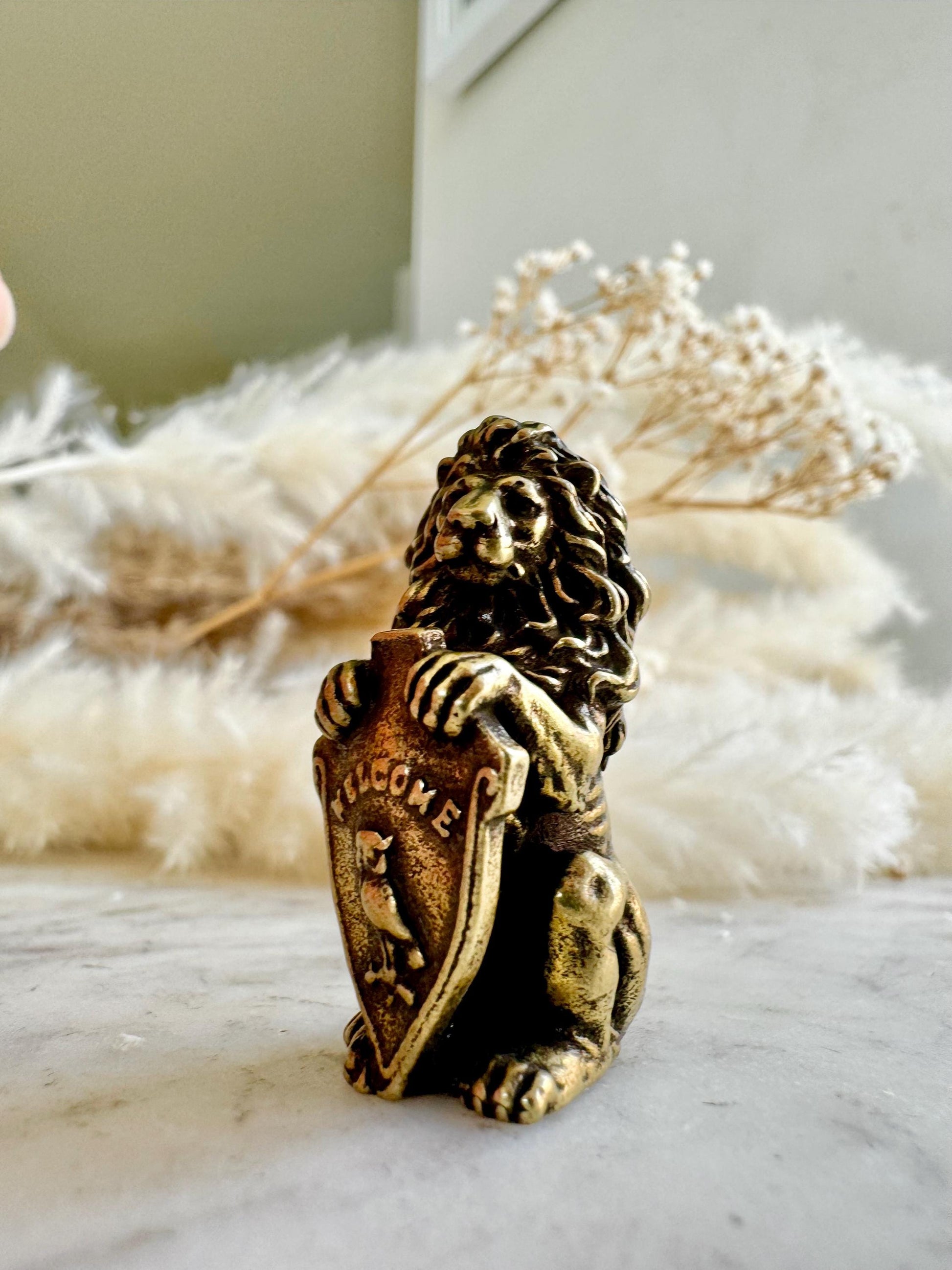 Traditional Style Solid Brass Lion Figurine, King Lion Casting, Decorative Collectible Brass Statue, Welcome Home Lion Decor Accent