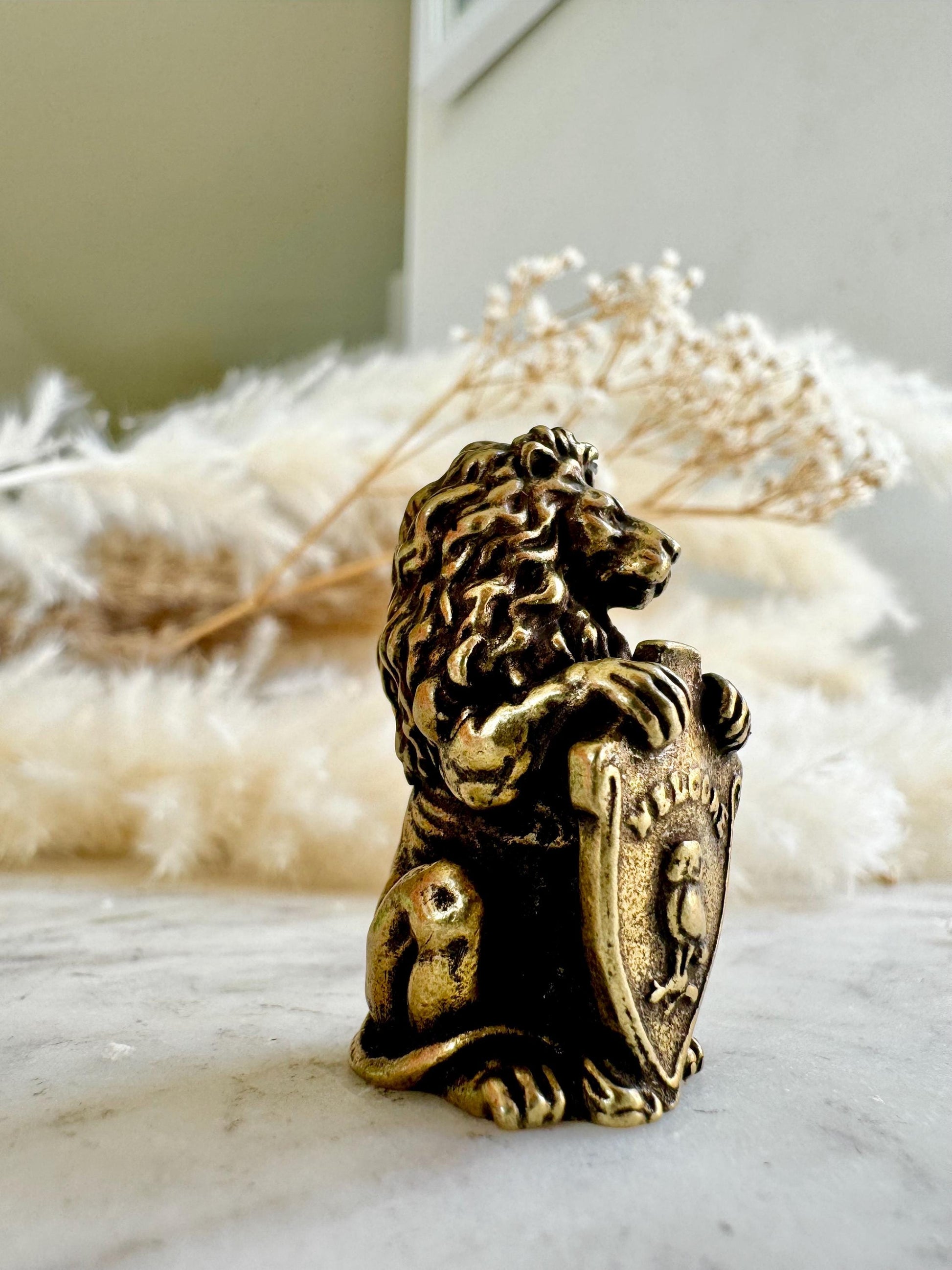Traditional Style Solid Brass Lion Figurine, King Lion Casting, Decorative Collectible Brass Statue, Welcome Home Lion Decor Accent