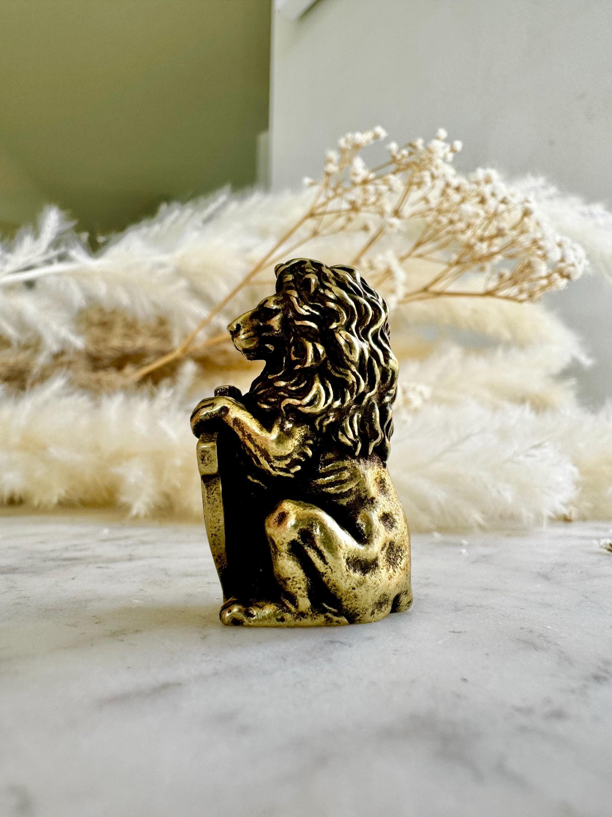 Traditional Style Solid Brass Lion Figurine, King Lion Casting, Decorative Collectible Brass Statue, Welcome Home Lion Decor Accent