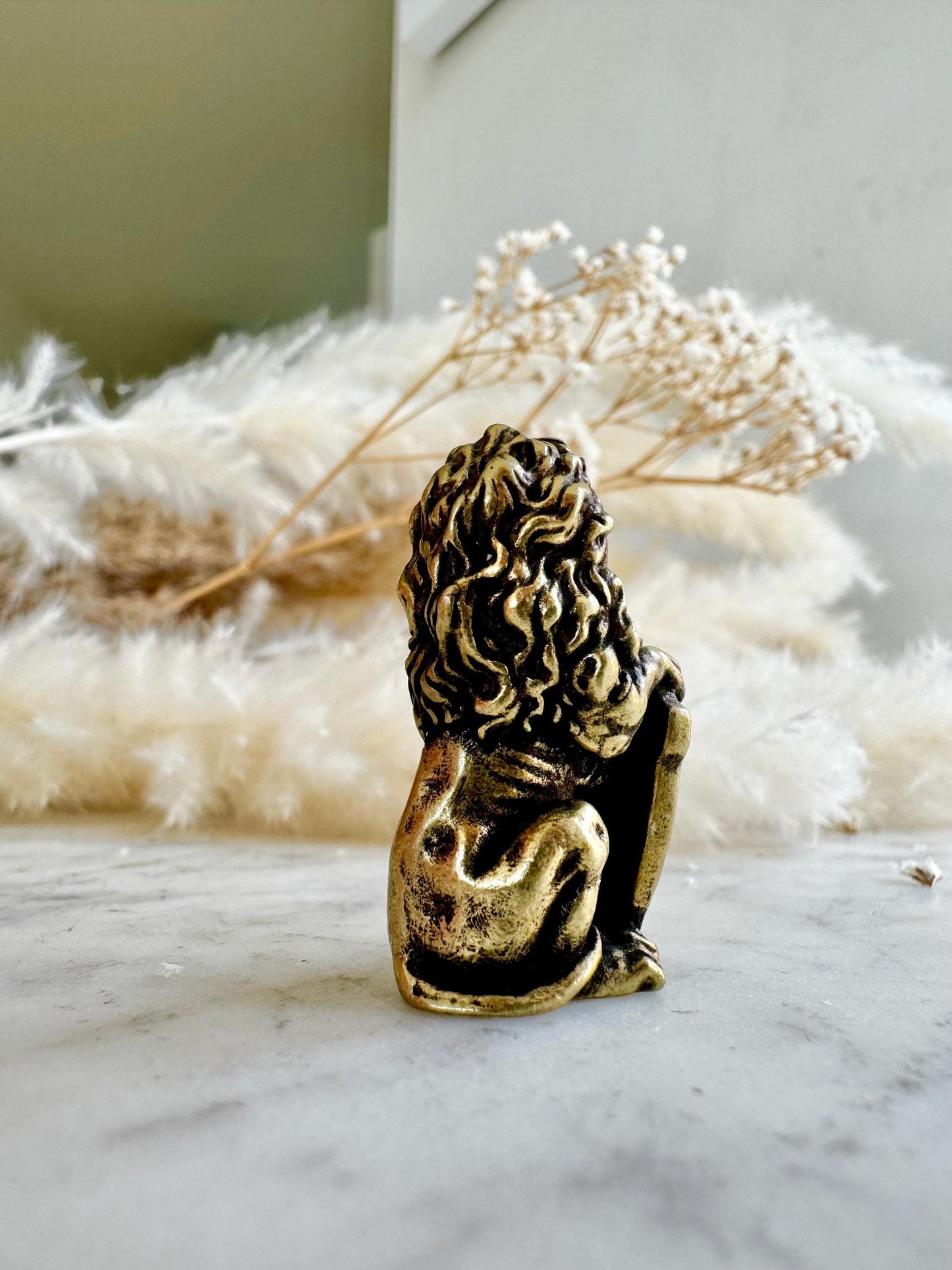Traditional Style Solid Brass Lion Figurine, King Lion Casting, Decorative Collectible Brass Statue, Welcome Home Lion Decor Accent