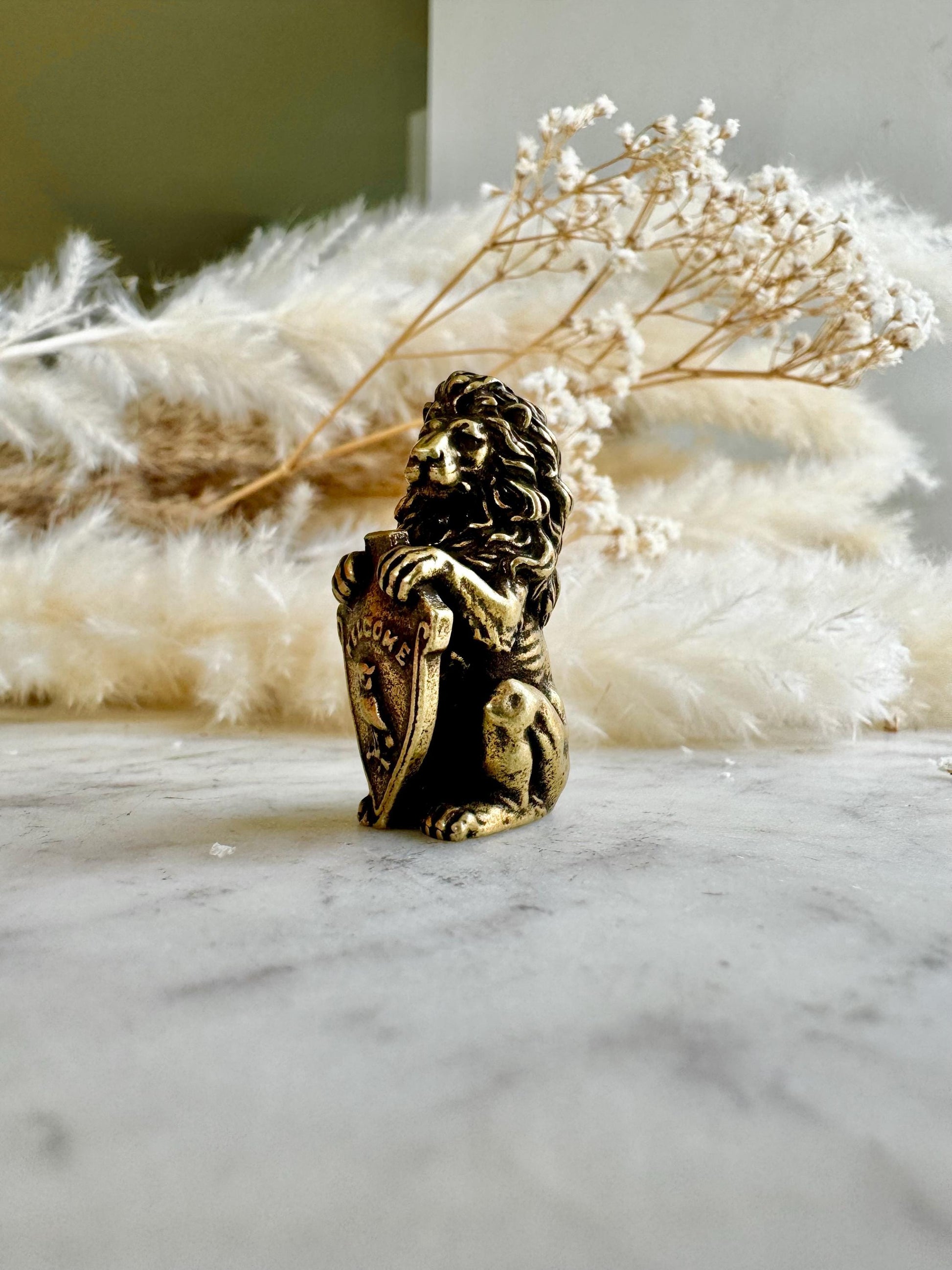 Traditional Style Solid Brass Lion Figurine, King Lion Casting, Decorative Collectible Brass Statue, Welcome Home Lion Decor Accent