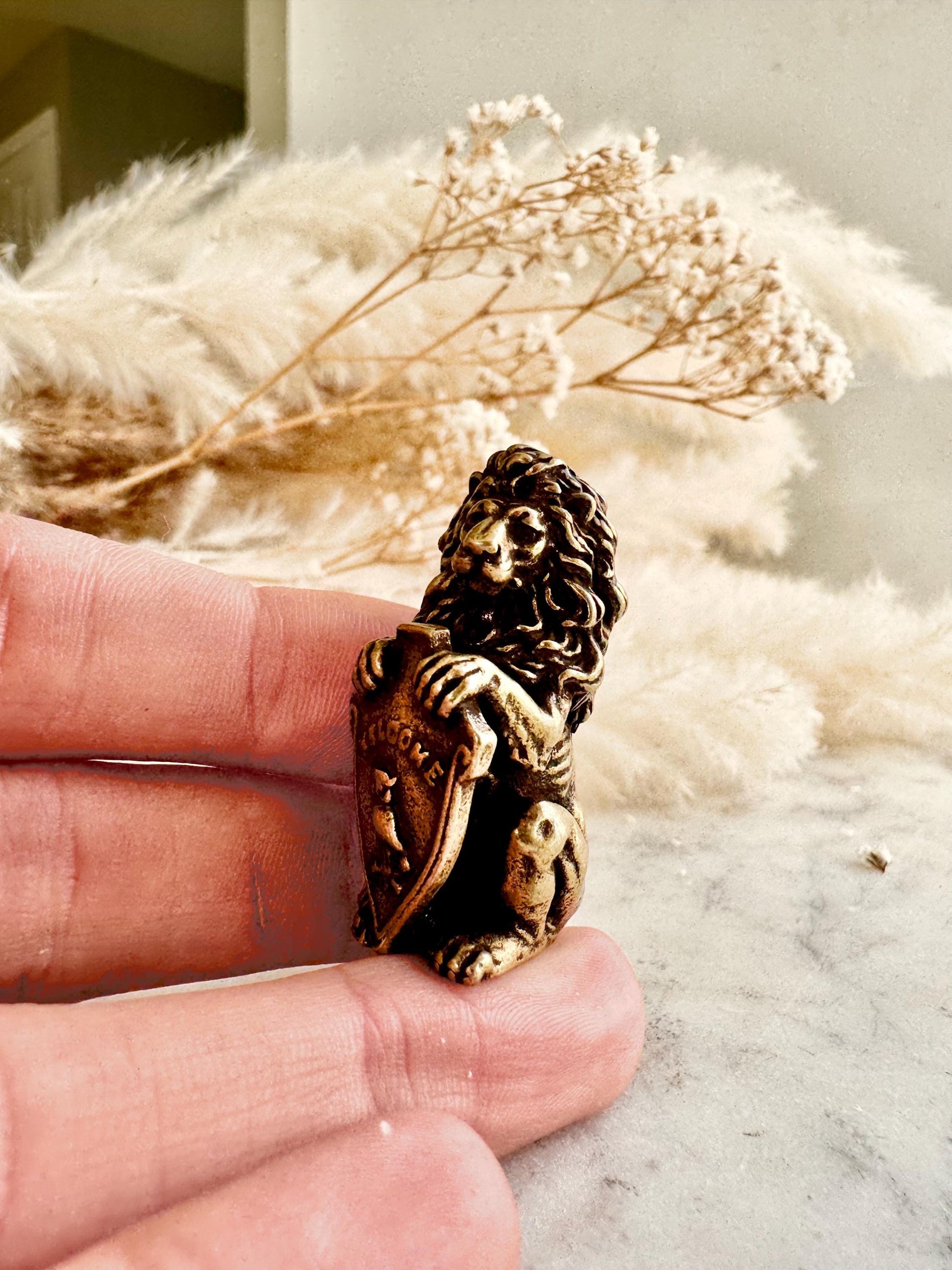 Traditional Style Solid Brass Lion Figurine, King Lion Casting, Decorative Collectible Brass Statue, Welcome Home Lion Decor Accent