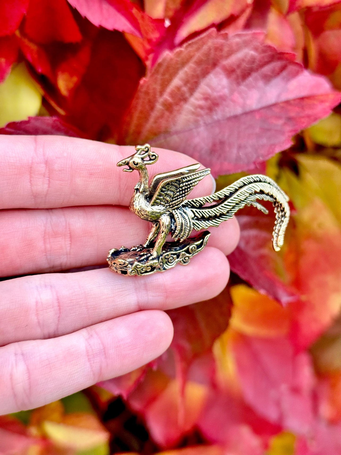 Solid Brass Nobel Phoenix Figurine, Bird of paradise Brass Ornament, creative Fire bird Figure