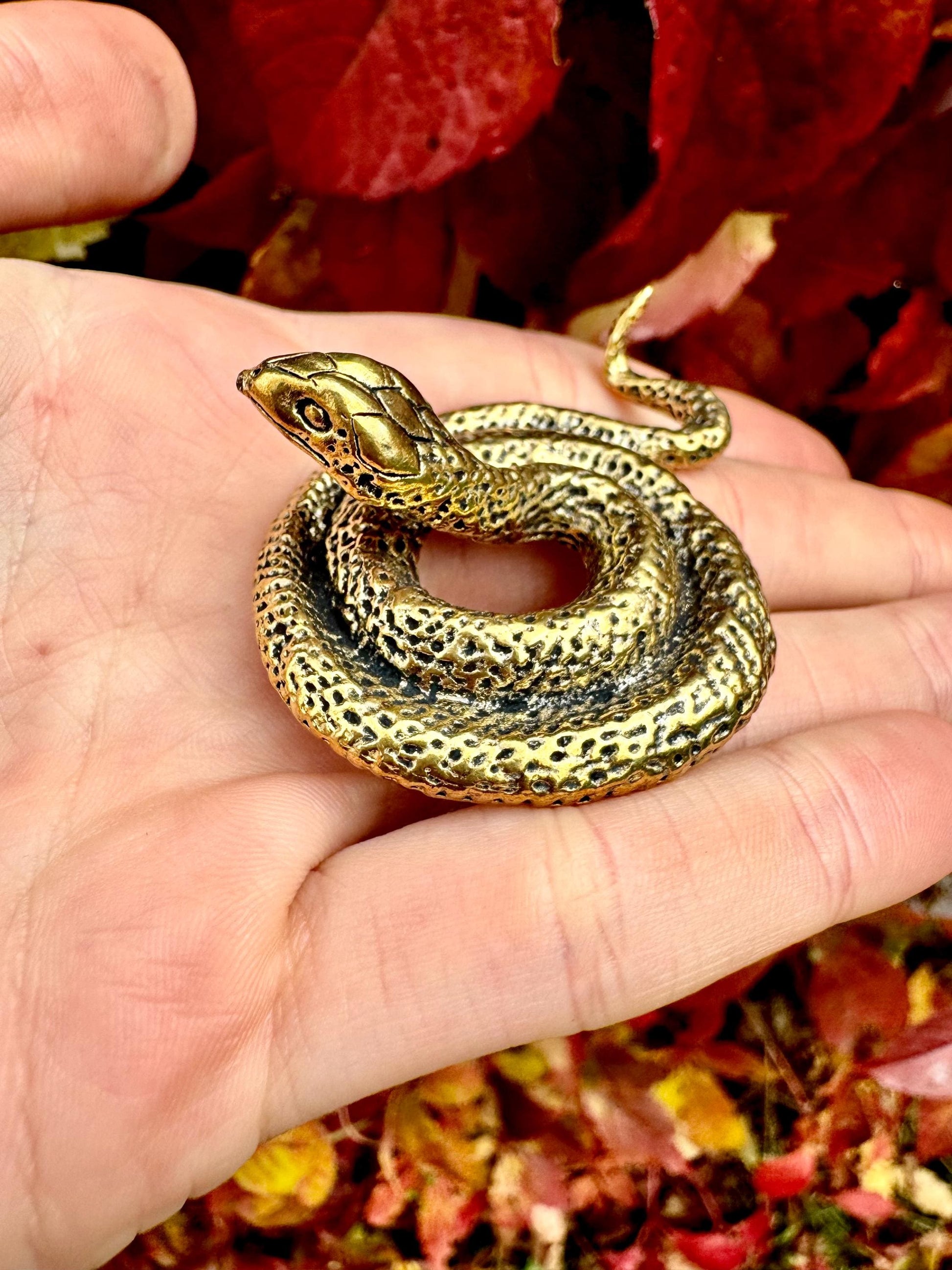 Solid Brass Snake figurine, fine lifelike snake miniature, reptile desktop ornament, creative gift, gift for snake lovers