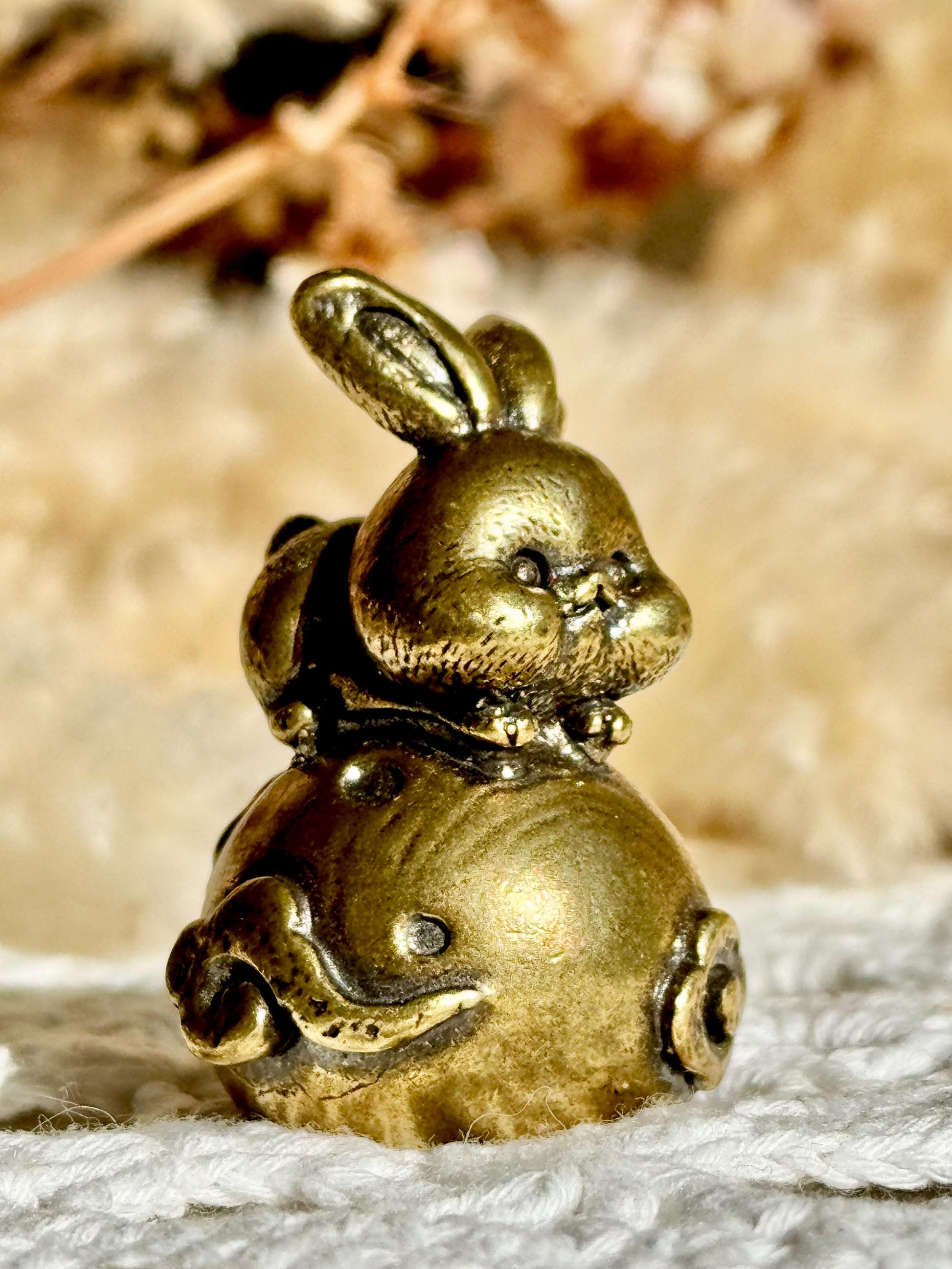 Adorable Dreamy Bunny On A Full Moon Unique Decor, Moonlight Hare Figurine, Solid Brass Ornament
