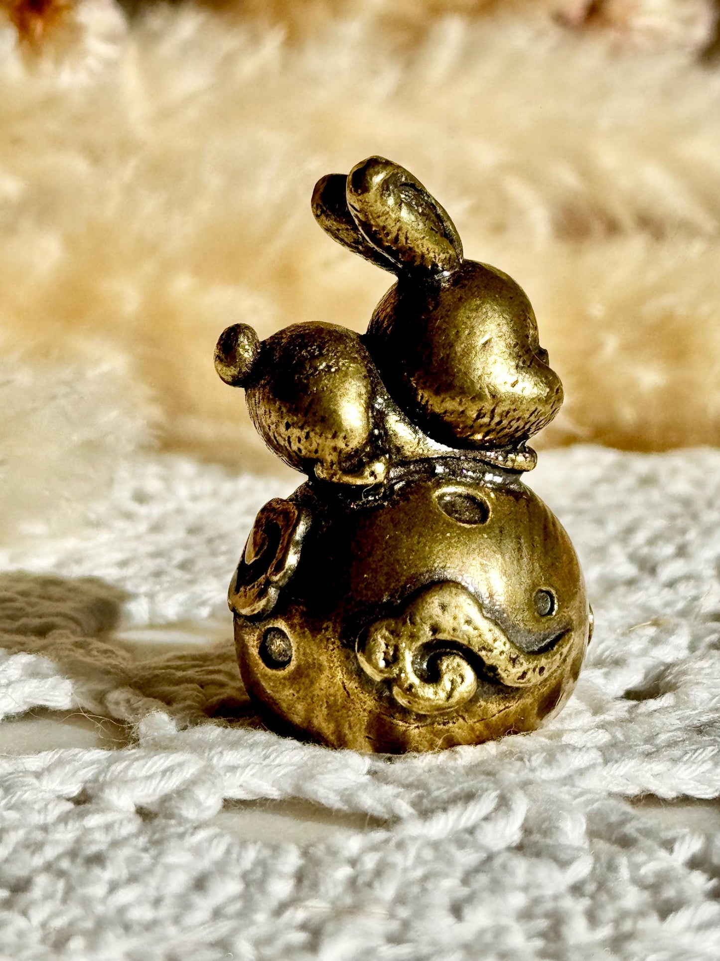 Adorable Dreamy Bunny On A Full Moon Unique Decor, Moonlight Hare Figurine, Solid Brass Ornament