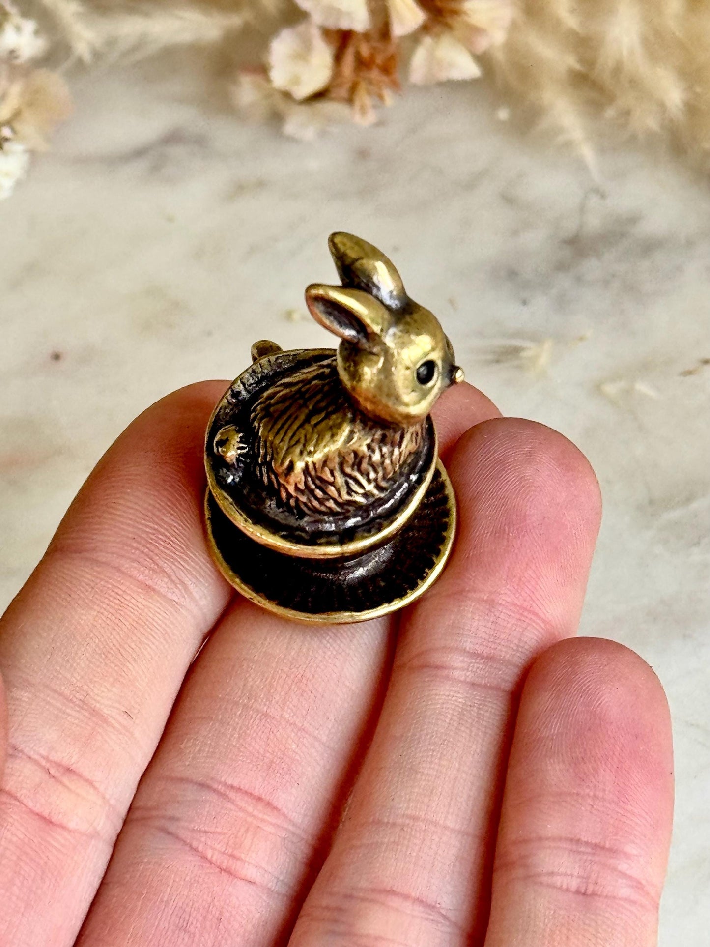 Adorable solid brass kitten in a cup statuette, little metal cat figurine, cute little Persian kitty miniature, thoughtful gift cat lover