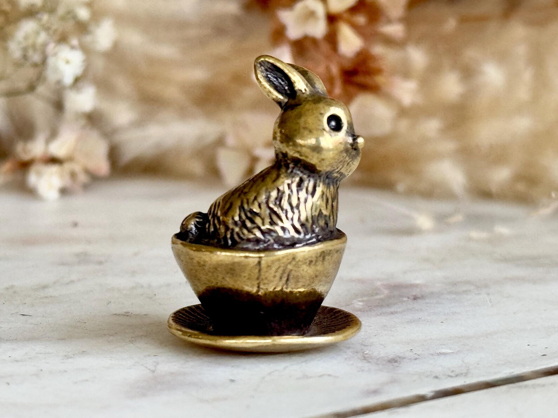 Adorable solid brass kitten in a cup statuette, little metal cat figurine, cute little Persian kitty miniature, thoughtful gift cat lover