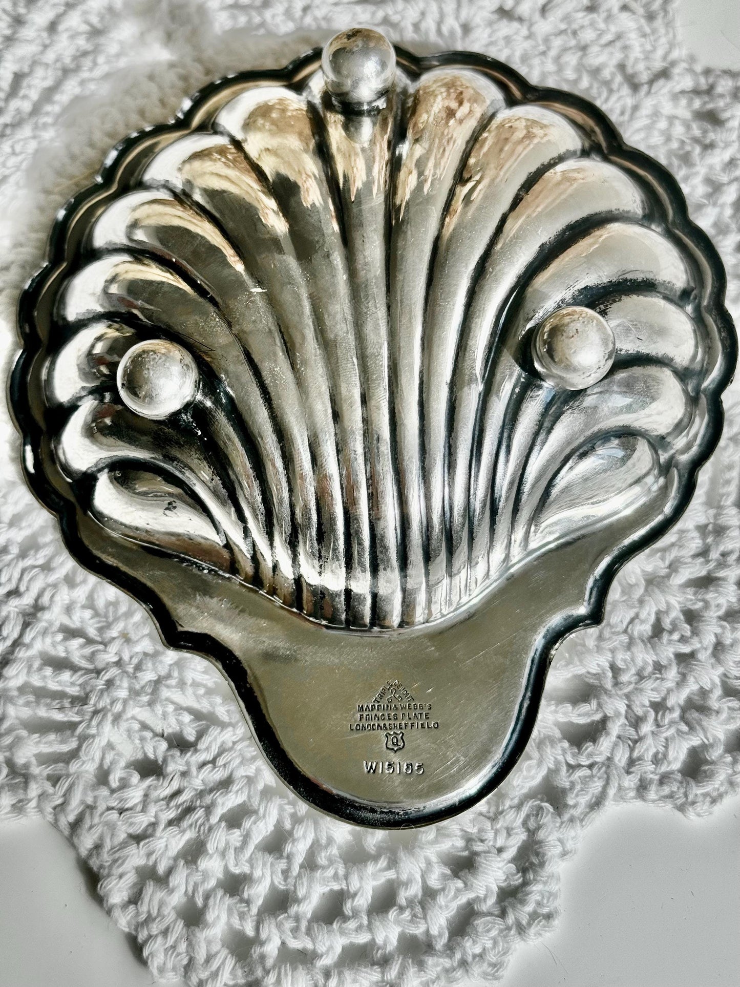 Vintage silver plate EPNS glass line shell Butter Dish antique silver plated seashell tray
