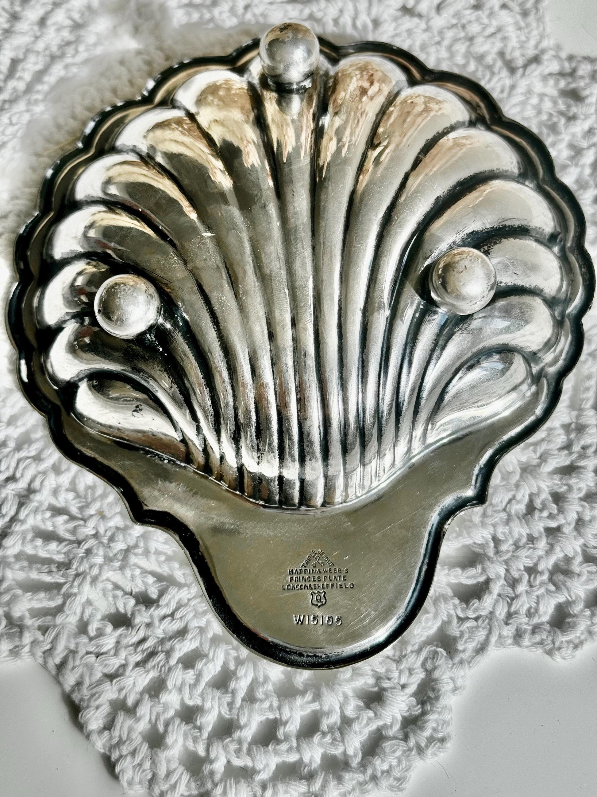 Vintage silver plate EPNS glass line shell Butter Dish antique silver plated seashell tray